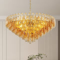 Jandcase 37in. Gold 14-Light Tiered Smoke Blown Glass Chandelier Modern Brass Light for Living Room Dining Room Bedroom Foyer Entryway