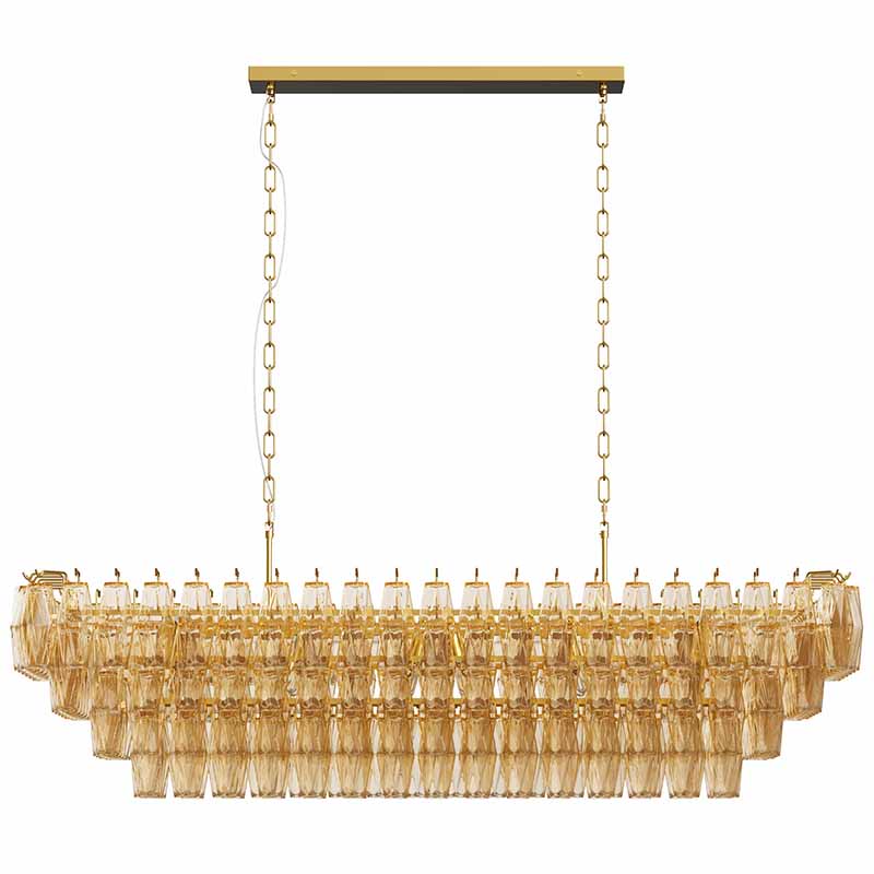 Jandcase 54in. Rectangle Gold Modern Chandelier 12-Light Smoke Glass Pendant for Dining Room Kitchen Island Living Room Bedroom