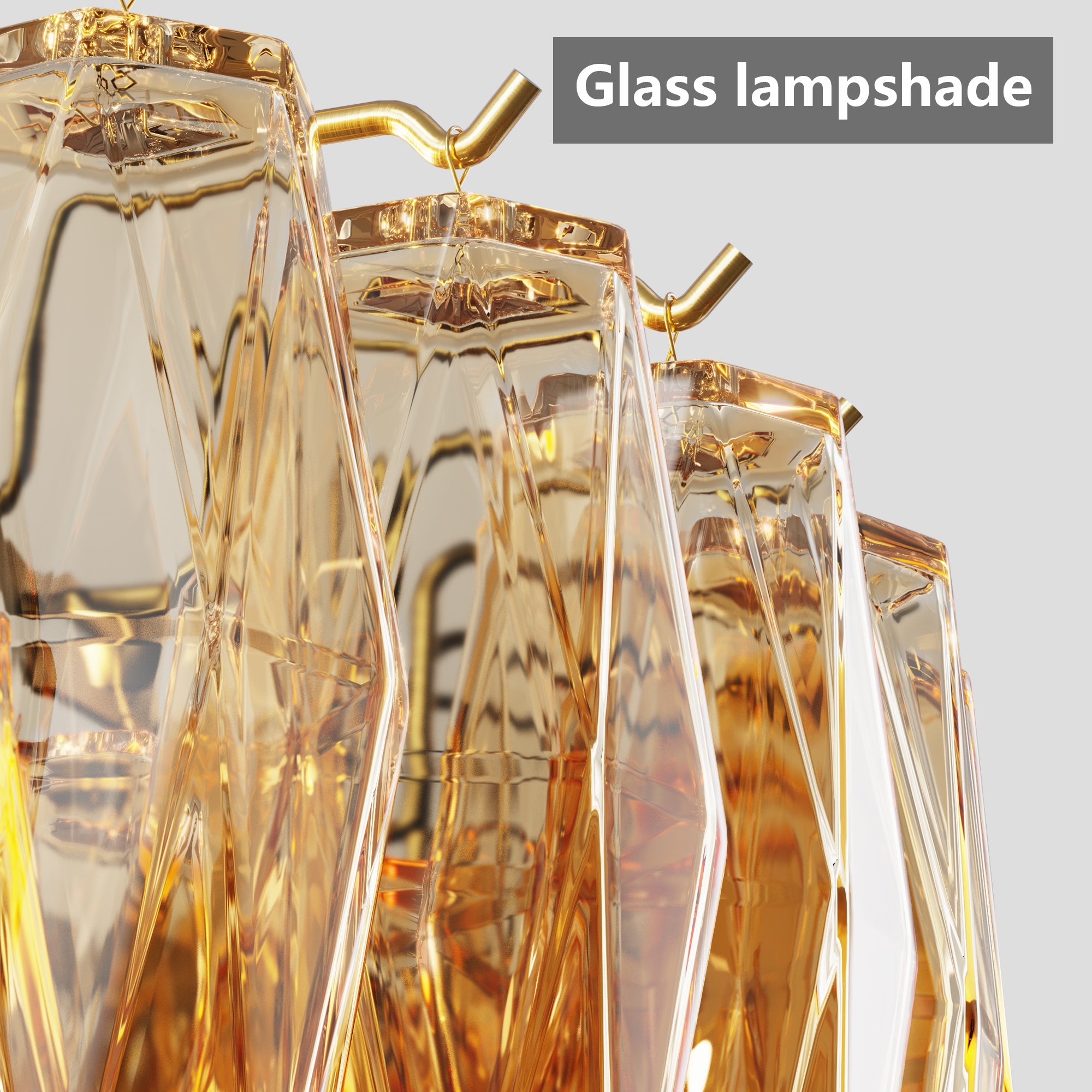 Jandcase 54in. Rectangle Gold Modern Chandelier 12-Light Smoke Glass Pendant for Dining Room Kitchen Island Living Room Bedroom