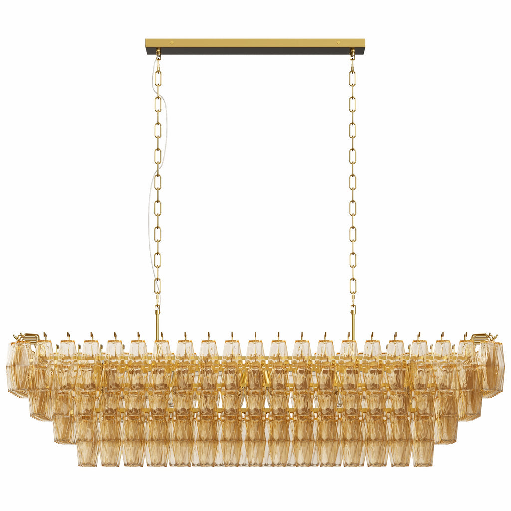 Jandcase 54in. Rectangle Gold Modern Chandelier 12-Light Smoke Glass Pendant for Dining Room Kitchen Island Living Room Bedroom