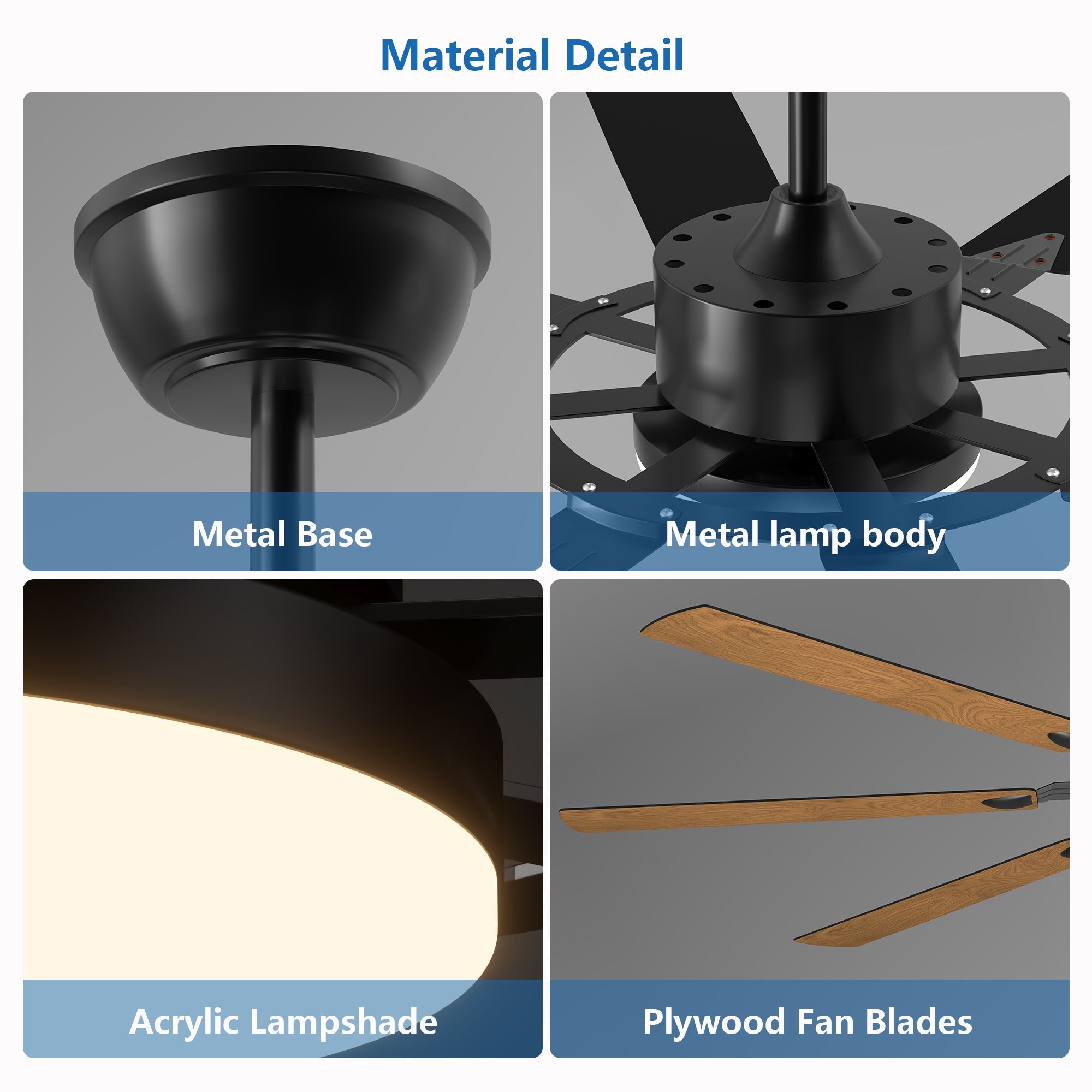 Jandcase72-Inch 8-Blade Large Ceiling Fan,Reversible Quiet DC Motor,Indoor/Outdoor Modern Ceiling Fan,Suitable for Kitchen,Living Room and Terrace,Black.