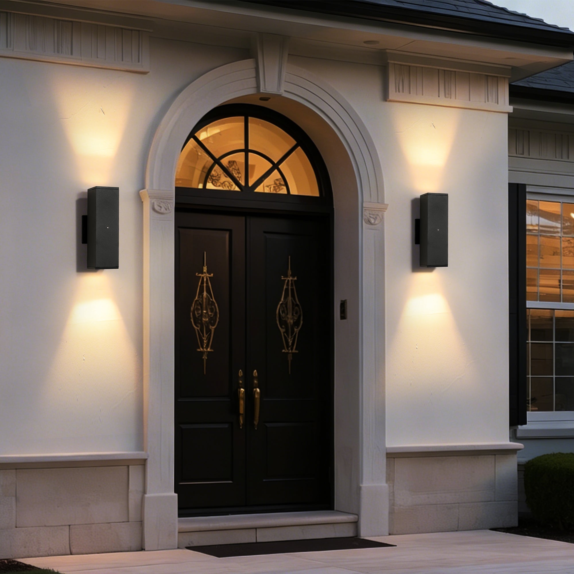 Jandcase 2-Pack 11.8 in. Black Dusk to Dawn Outdoor Wall Lanterns Modern LED Aluminum Exterior Sconce Lights for Porch Patio Garage Entryway
