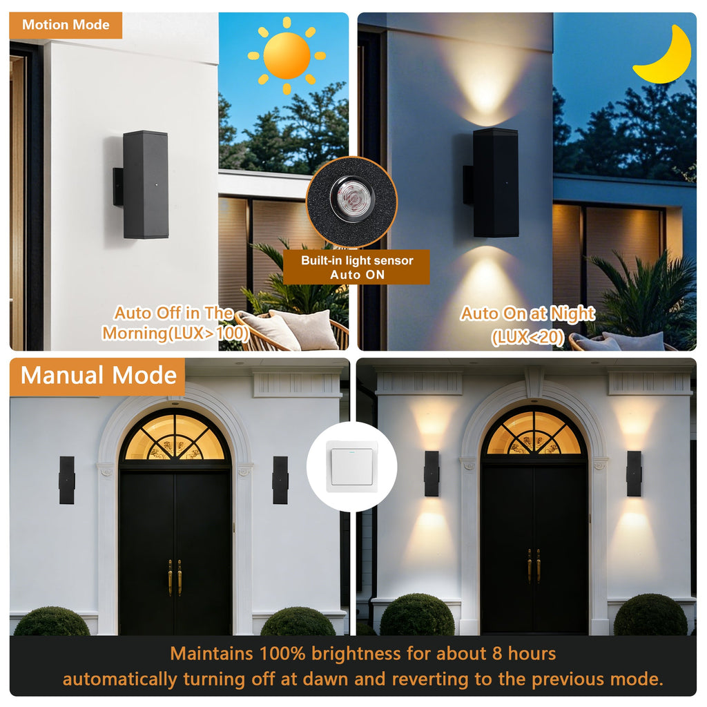 Jandcase 2-Pack 11.8 in. Black Dusk to Dawn Outdoor Wall Lanterns Modern LED Aluminum Exterior Sconce Lights for Porch Patio Garage Entryway