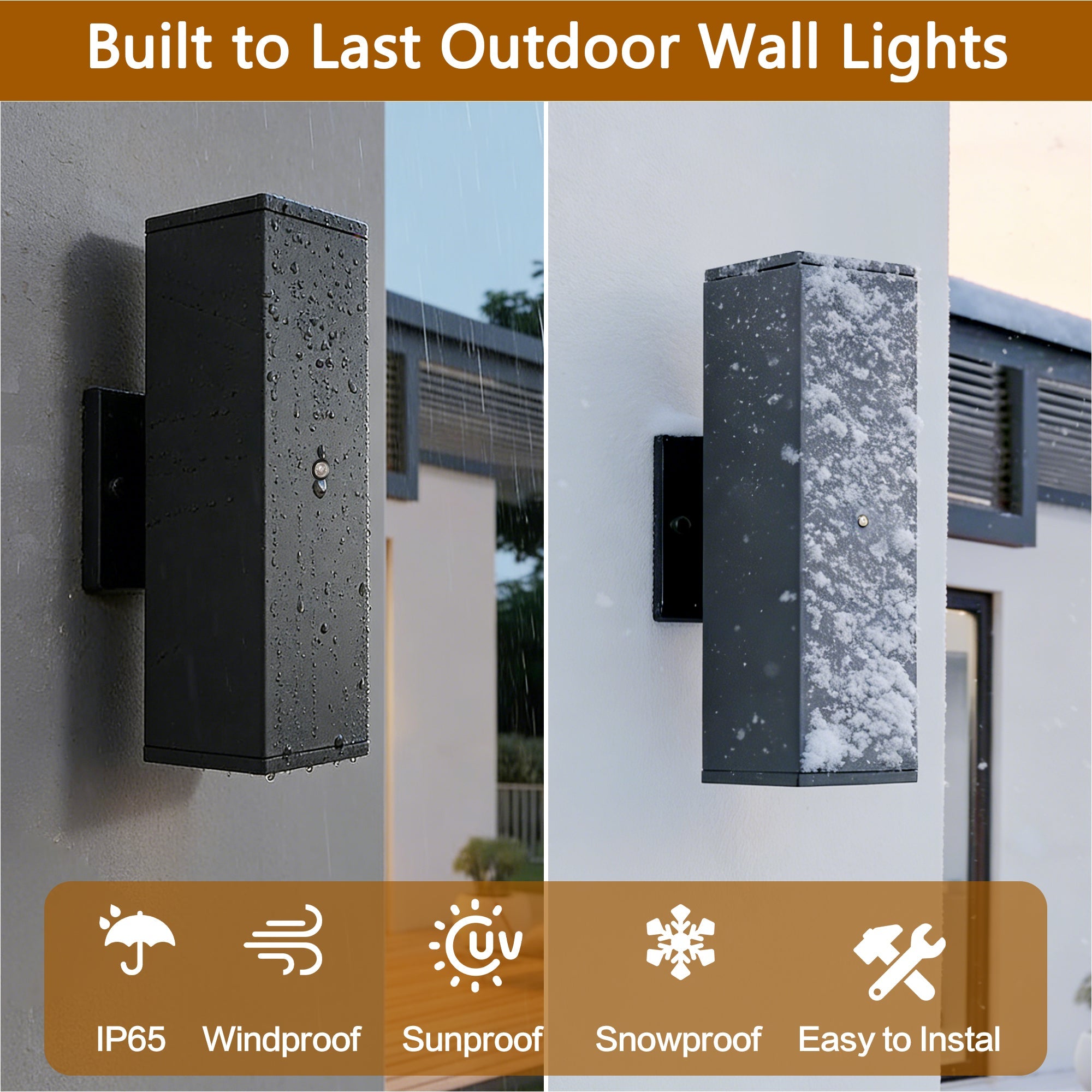 Jandcase 2-Pack 11.8 in. Black Dusk to Dawn Outdoor Wall Lanterns Modern LED Aluminum Exterior Sconce Lights for Porch Patio Garage Entryway
