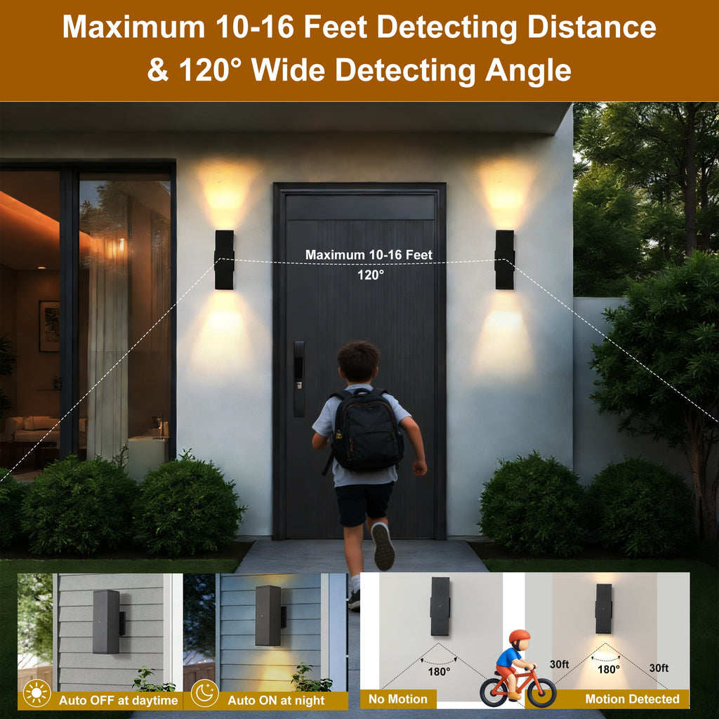 Jandcase 2-Pack 11.8 in. Black Dusk to Dawn Outdoor Wall Lanterns Modern LED Aluminum Exterior Sconce Lights for Porch Patio Garage Entryway
