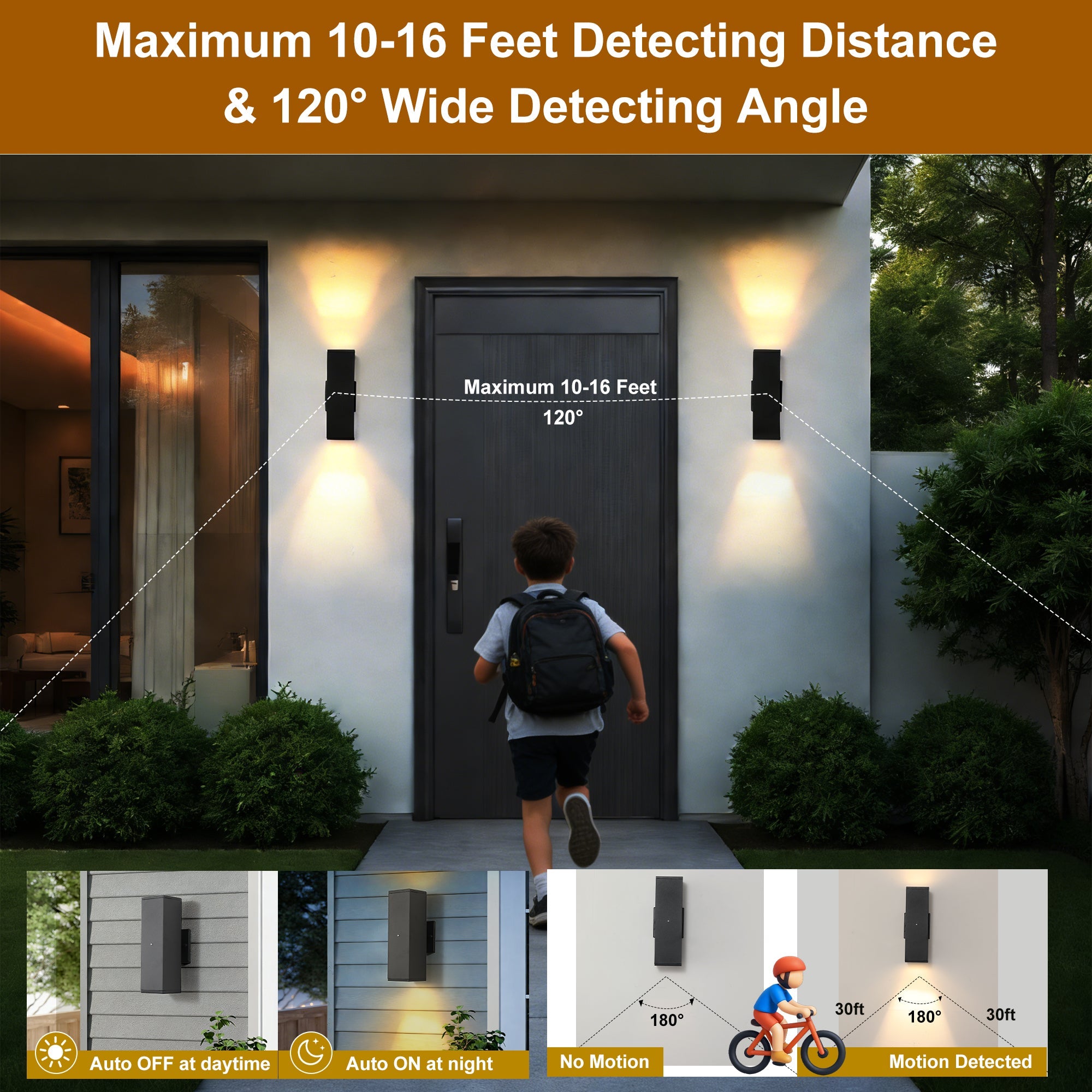 Jandcase 2-Pack 11.8 in. Black Dusk to Dawn Outdoor Wall Lanterns Modern LED Aluminum Exterior Sconce Lights for Porch Patio Garage Entryway