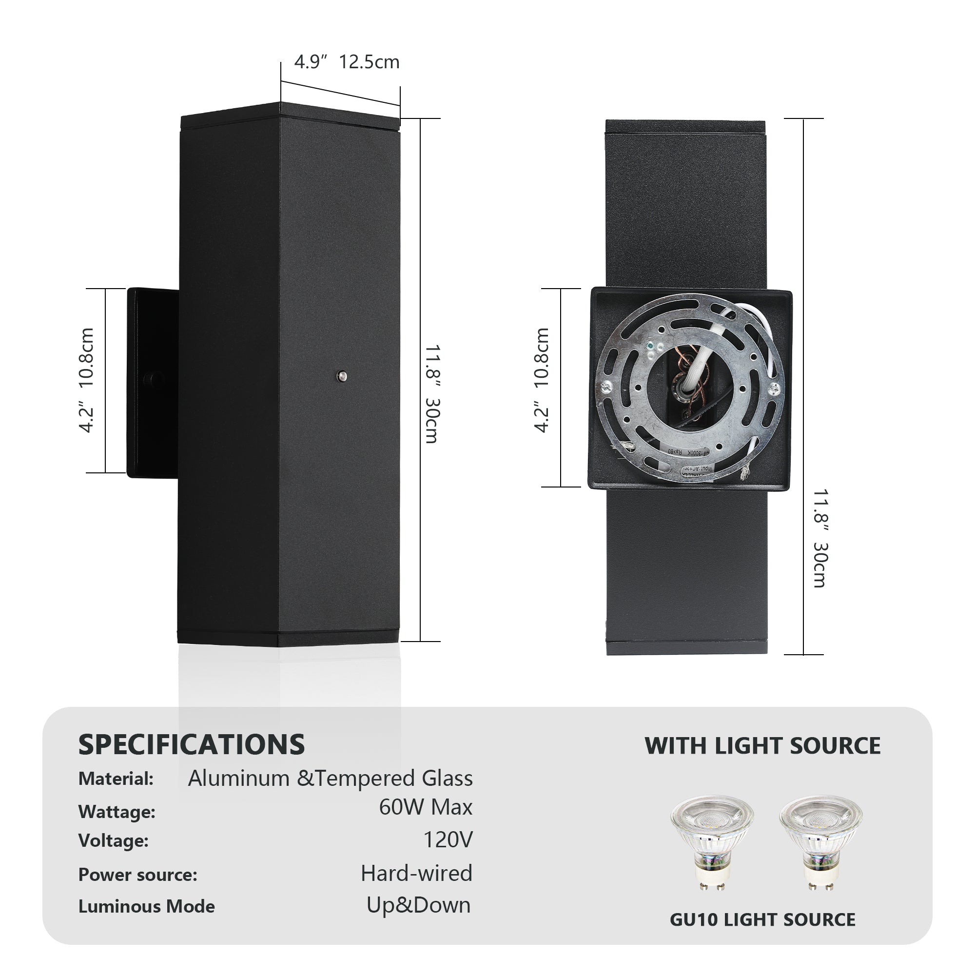 Jandcase 2-Pack 11.8 in. Black Dusk to Dawn Outdoor Wall Lanterns Modern LED Aluminum Exterior Sconce Lights for Porch Patio Garage Entryway