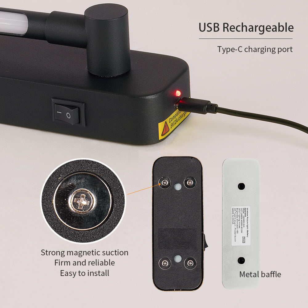 Jandcase Wireless LED Picture Light with Remote Control Magnetic Clip-On Wall Light 3CCT Dimmable Black Art Lighting Fixture for Bedroom Gallery Decor
