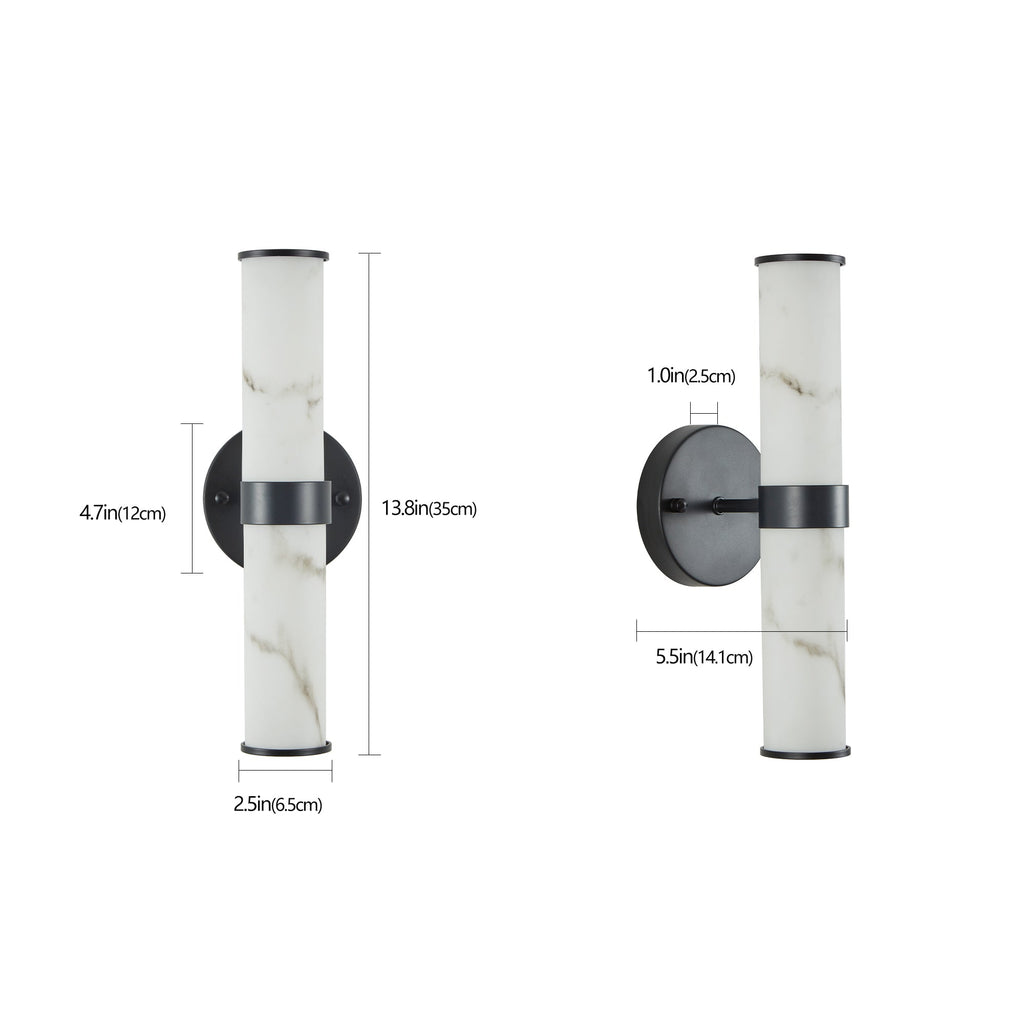 Jandcase 2-Pack Marble Texture Wall Light Black Iron Frame Indoor Wall Sconce Elegant Fixture for Hallway Bathroom Bedroom Lighting
