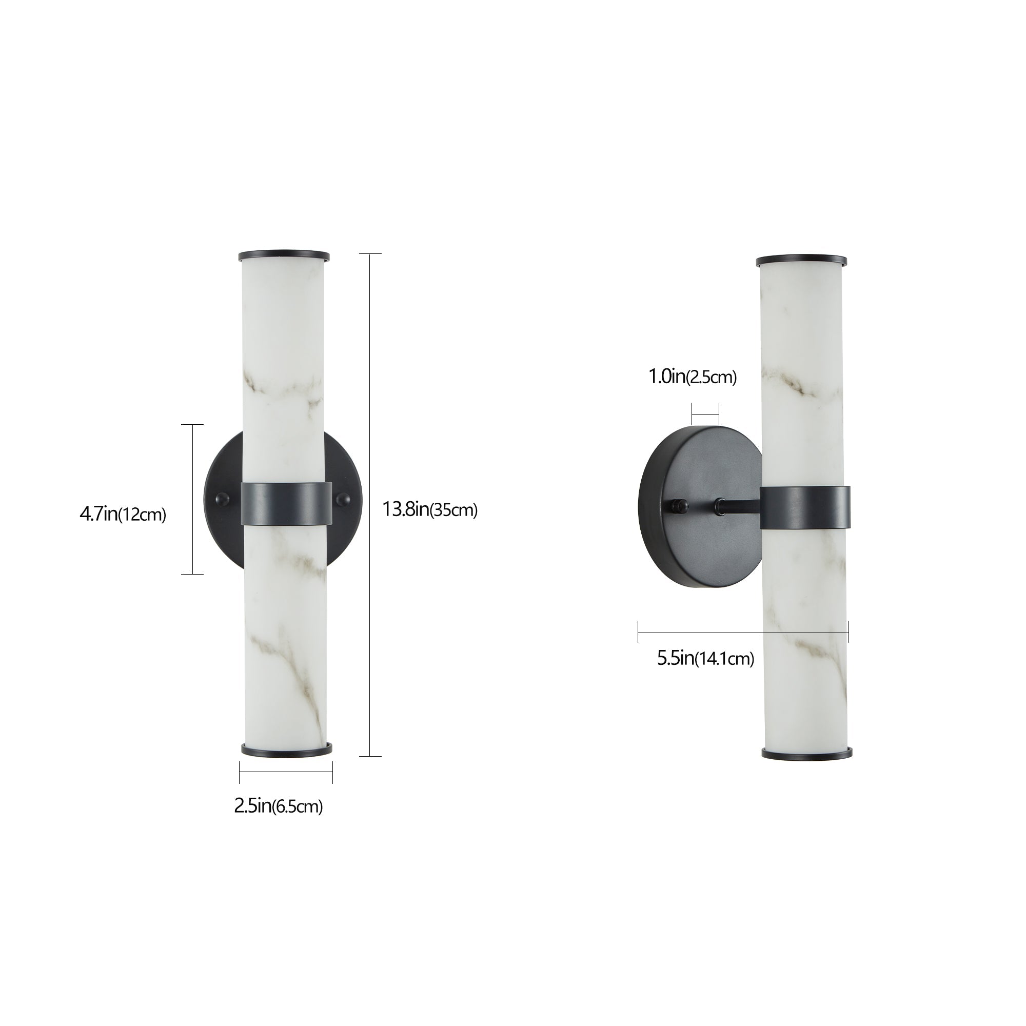 Jandcase 2-Pack Marble Texture Wall Light Black Iron Frame Indoor Wall Sconce Elegant Fixture for Hallway Bathroom Bedroom Lighting