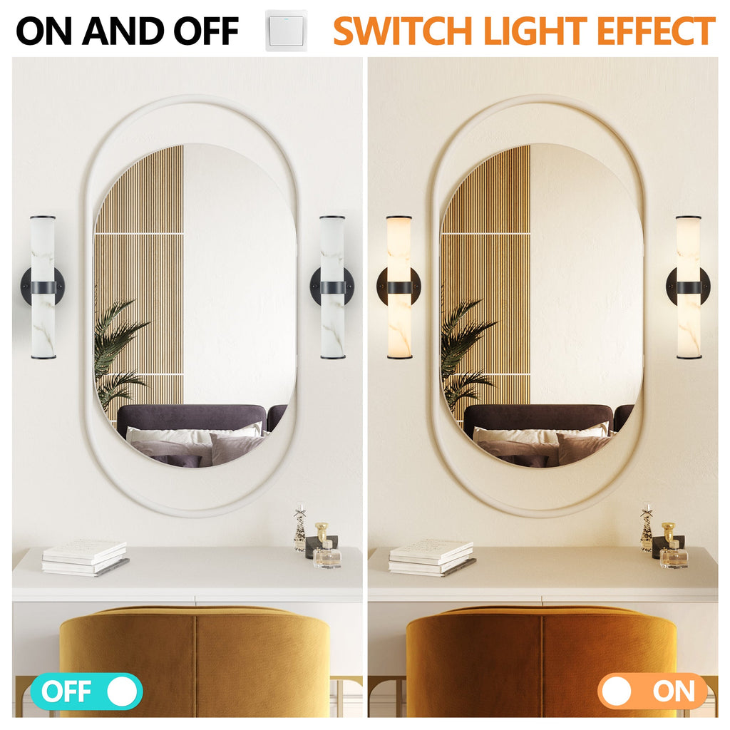 Jandcase 2-Pack Marble Texture Wall Light Black Iron Frame Indoor Wall Sconce Elegant Fixture for Hallway Bathroom Bedroom Lighting