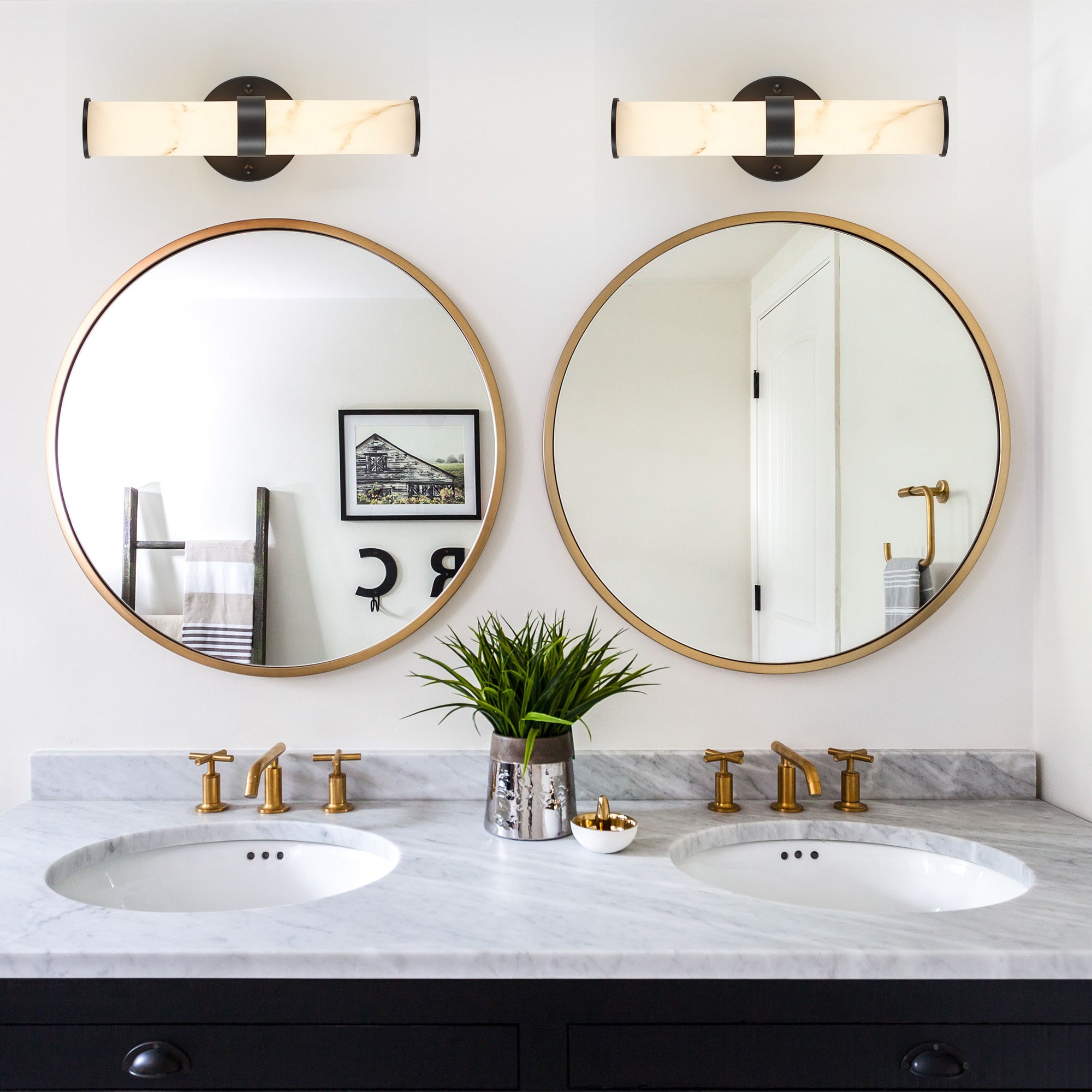 Jandcase 2-Pack Marble Texture Wall Light Black Iron Frame Indoor Wall Sconce Elegant Fixture for Hallway Bathroom Bedroom Lighting