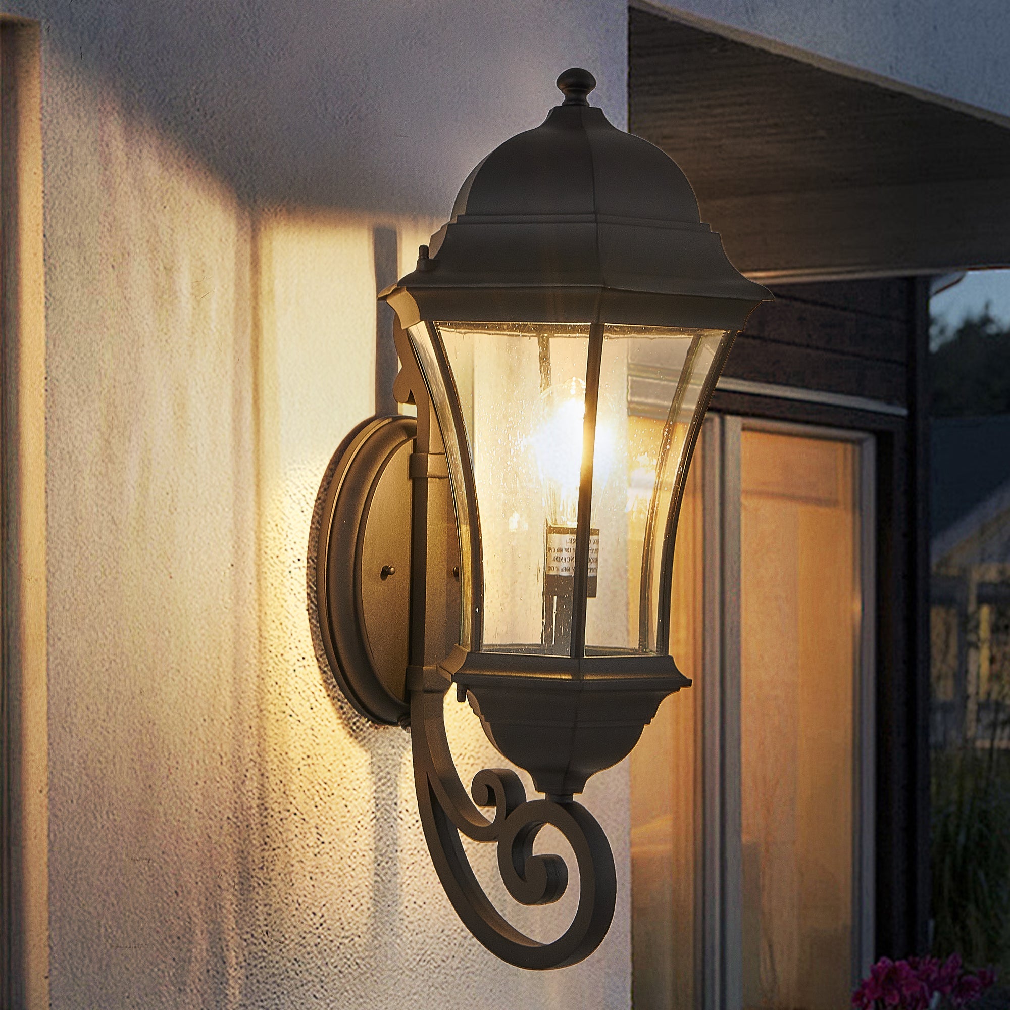 Jandcase 27in Outdoor Wall Lantern Dusk to Dawn Sensor Black Weatherproof Vintage Exterior Light Fixture Clear Bubble Glass Porch Patio Entryway Garage