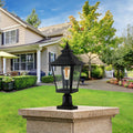 Jandcase 21in Outdoor Post Lantern Vintage Black Metal Clear Glass Pillar Light Garden Gate Driveway Pathway Lighting Fixture Elegant Design