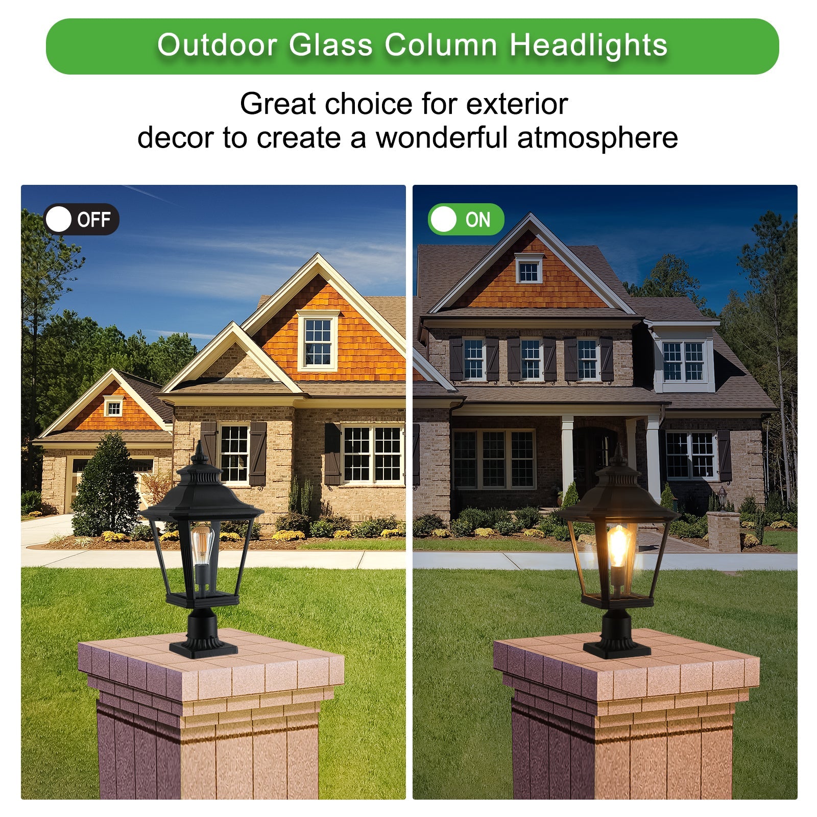 Jandcase 21in Outdoor Post Lantern Vintage Black Metal Clear Glass Pillar Light Garden Gate Driveway Pathway Lighting Fixture Elegant Design