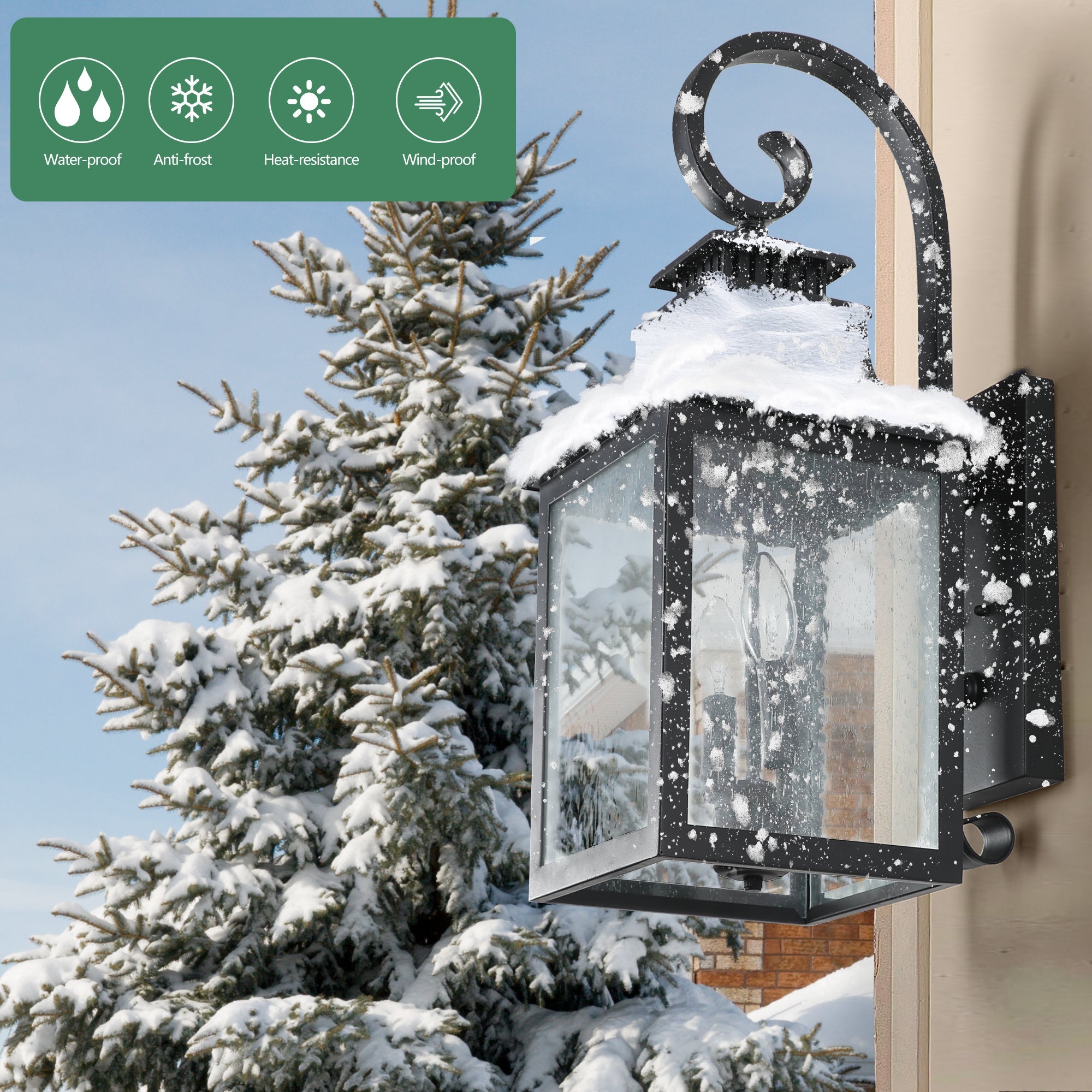 Jandcase 23in Outdoor Wall Lantern Vintage Black Metal Sconce Clear Seeded Glass Porch Patio Garden Exterior Light Fixture