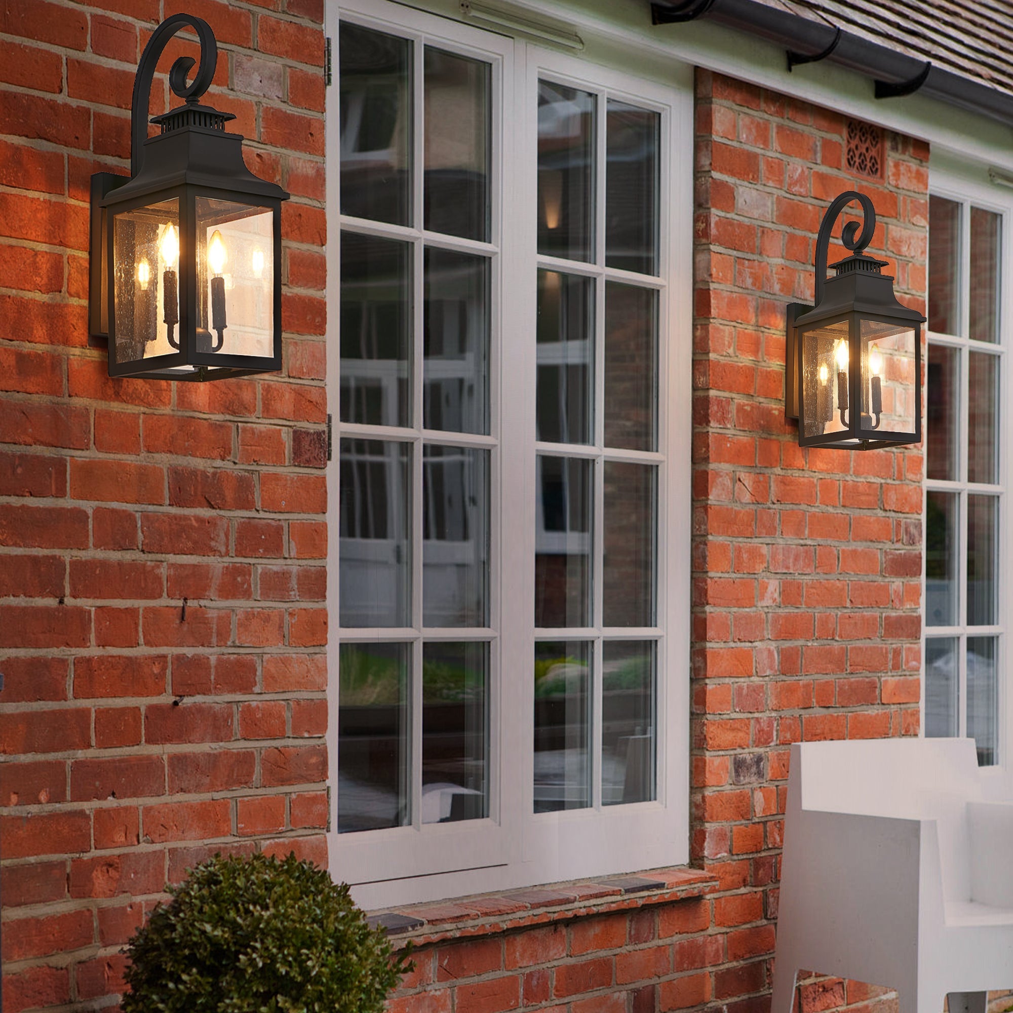 Jandcase 23in Outdoor Wall Lantern Vintage Black Metal Sconce Clear Seeded Glass Porch Patio Garden Exterior Light Fixture