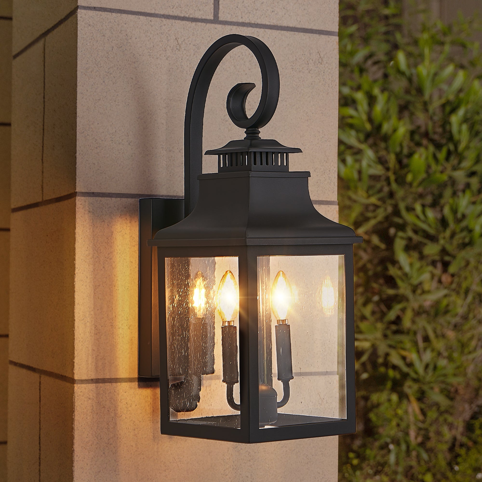 Jandcase 23in Outdoor Wall Lantern Vintage Black Metal Sconce Clear Seeded Glass Porch Patio Garden Exterior Light Fixture