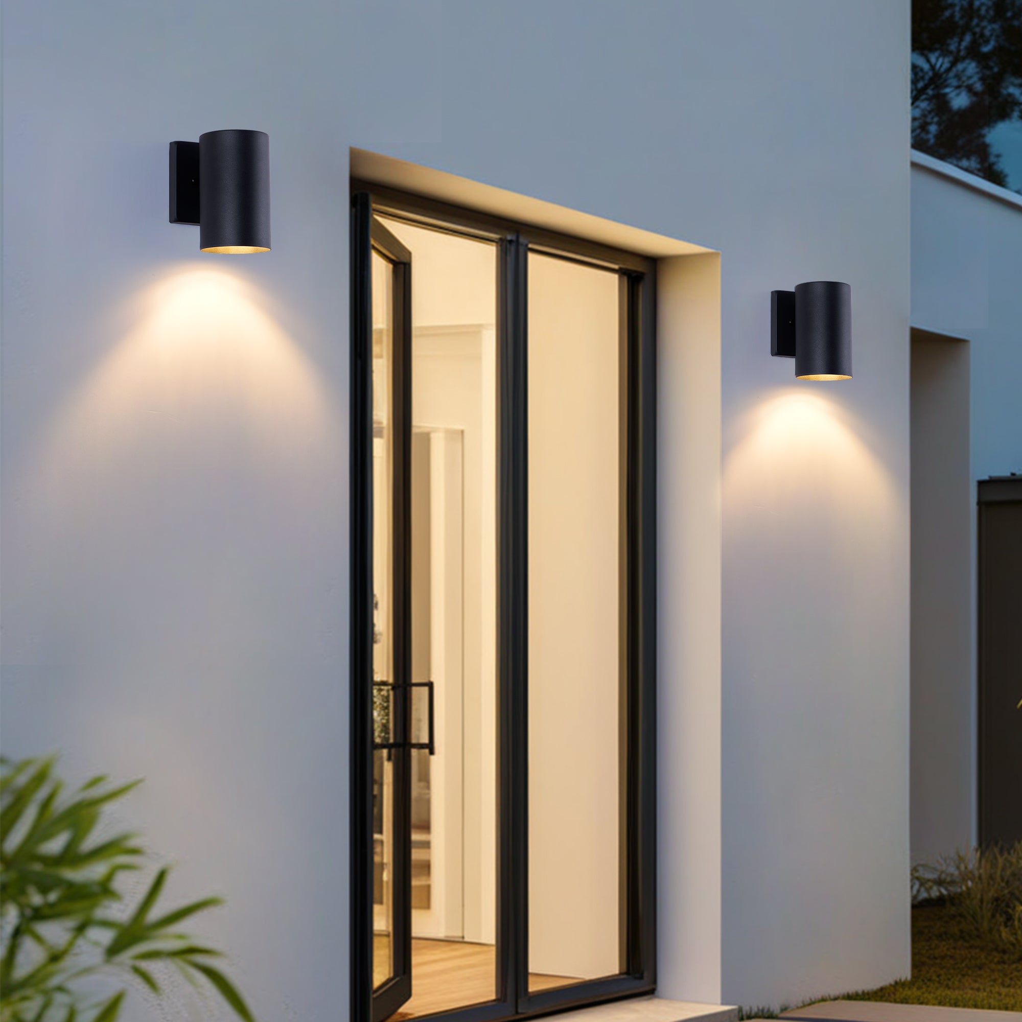 Jandcase 2-Pack 7in Outdoor Wall Sconce Black Cylinder Exterior Wall Light 1-Light Modern Waterproof Fixture for Porch Patio Entryway