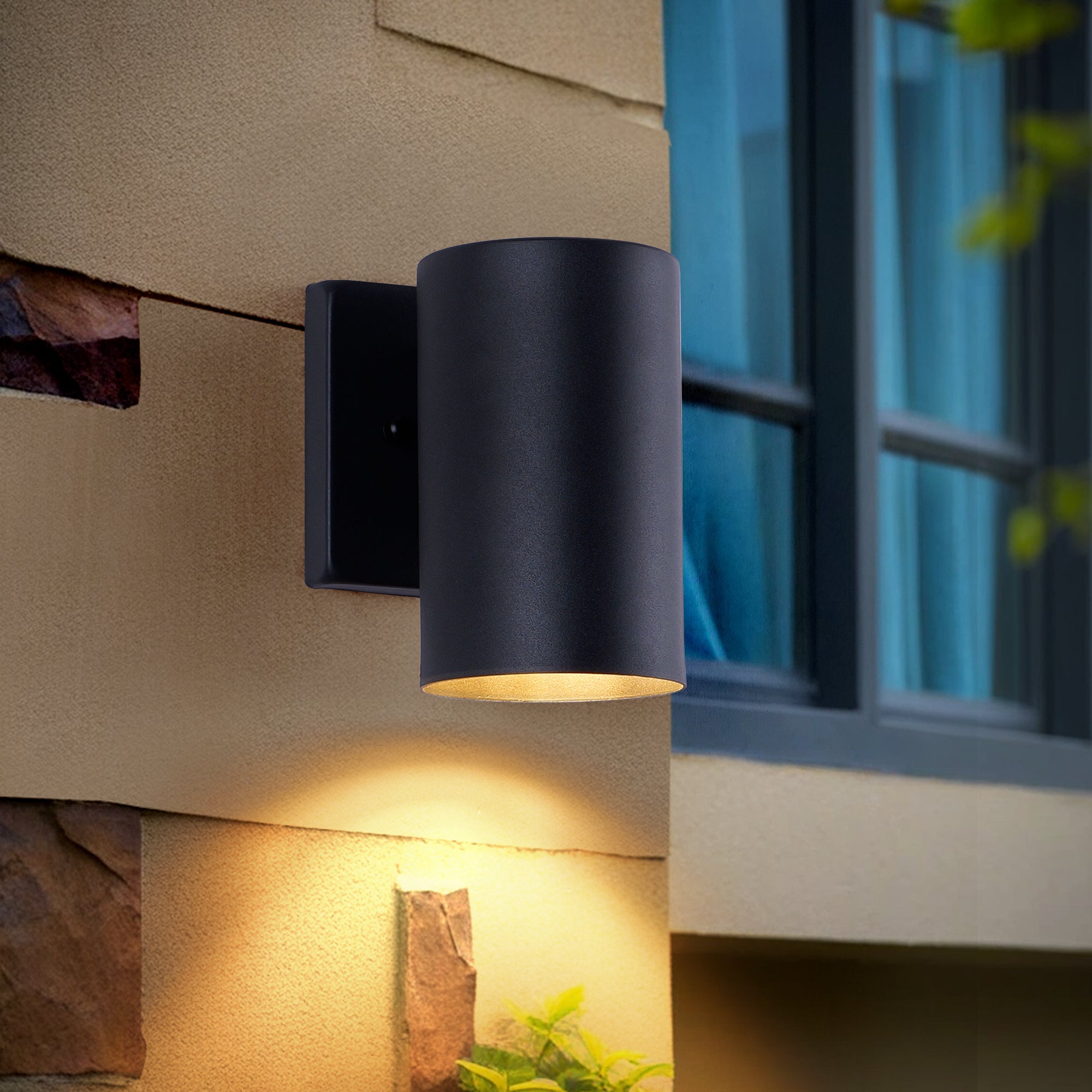 Jandcase 2-Pack 7in Outdoor Wall Sconce Black Cylinder Exterior Wall Light 1-Light Modern Waterproof Fixture for Porch Patio Entryway