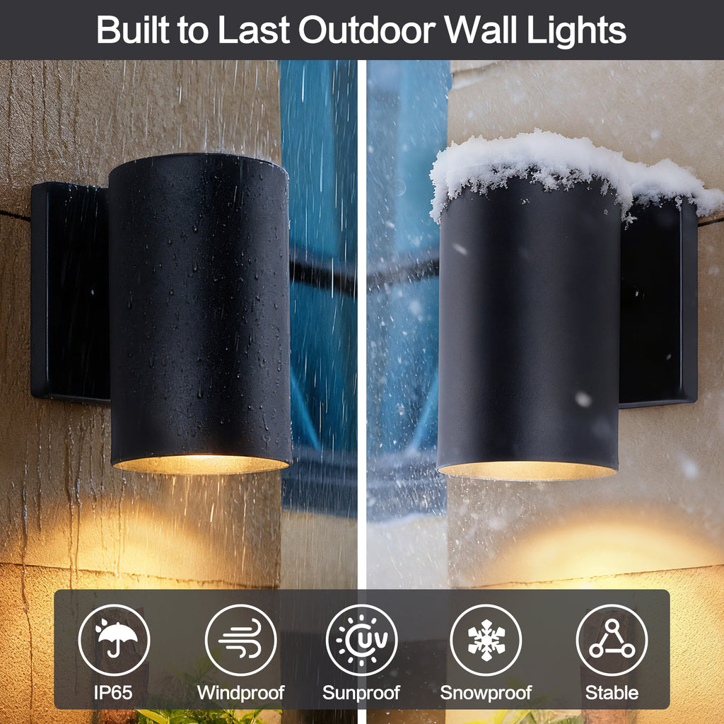 Jandcase 2-Pack 7in Outdoor Wall Sconce Black Cylinder Exterior Wall Light 1-Light Modern Waterproof Fixture for Porch Patio Entryway