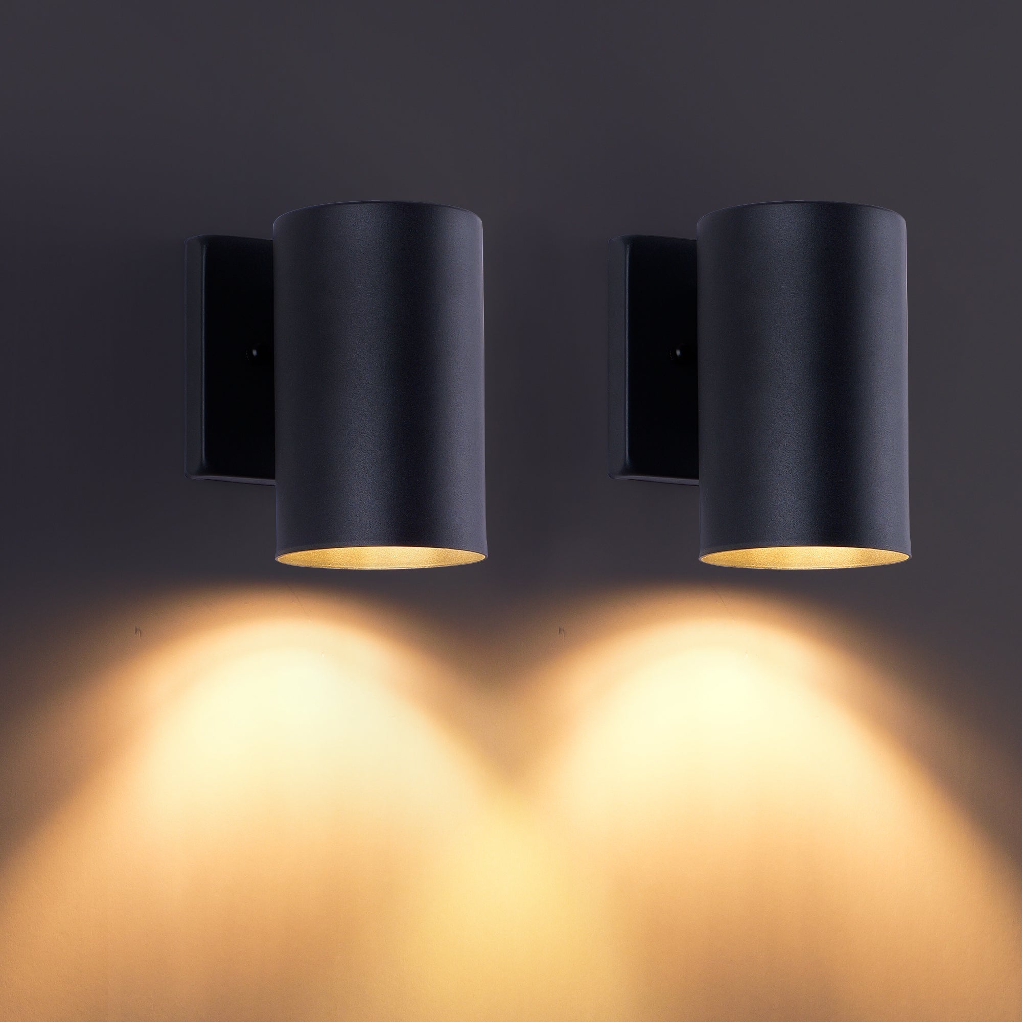 Jandcase 2-Pack 7in Outdoor Wall Sconce Black Cylinder Exterior Wall Light 1-Light Modern Waterproof Fixture for Porch Patio Entryway