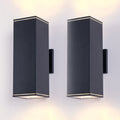 Jandcase 14in Modern Outdoor Porch Light Patio Light in 2 Lights with Aluminum Rectangular Tube and Tempered Glass Cover Waterproof Wall Sconce 2 Pack (Matte Black)(no bulb)