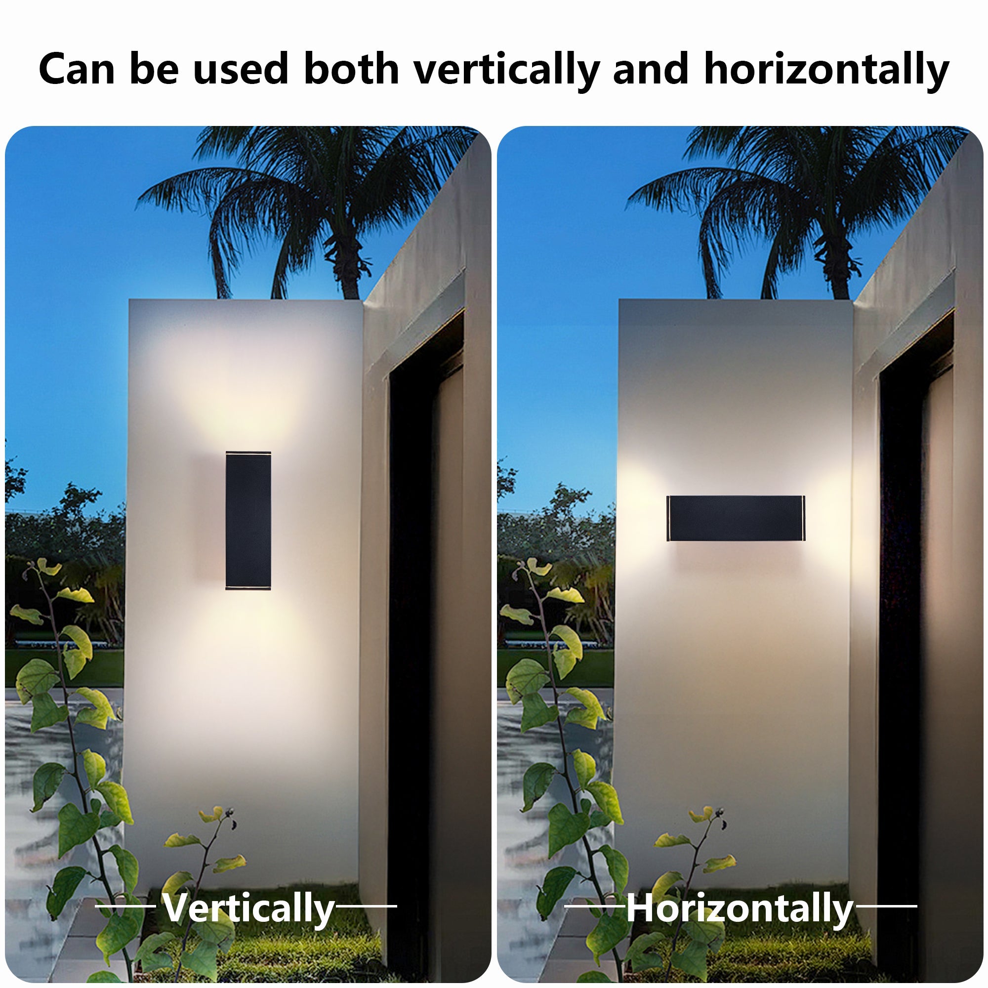 Jandcase 14in Modern Outdoor Porch Light Patio Light in 2 Lights with Aluminum Rectangular Tube and Tempered Glass Cover Waterproof Wall Sconce 2 Pack (Matte Black)(no bulb)