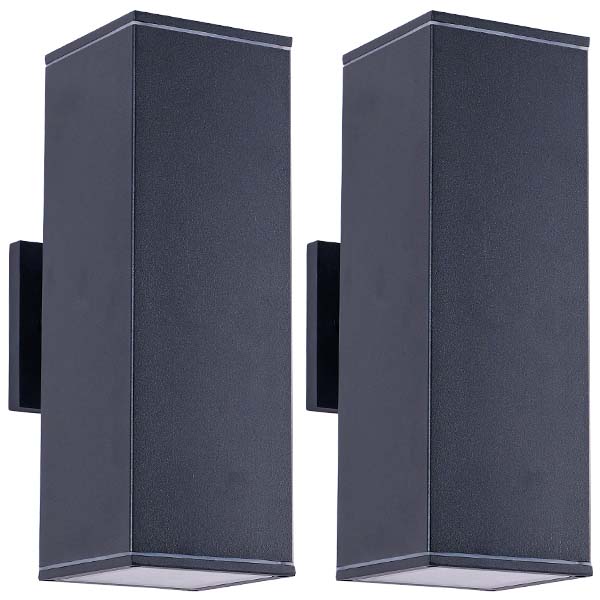 Jandcase 14in Modern Outdoor Porch Light Patio Light in 2 Lights with Aluminum Rectangular Tube and Tempered Glass Cover Waterproof Wall Sconce 2 Pack (Matte Black)(no bulb)
