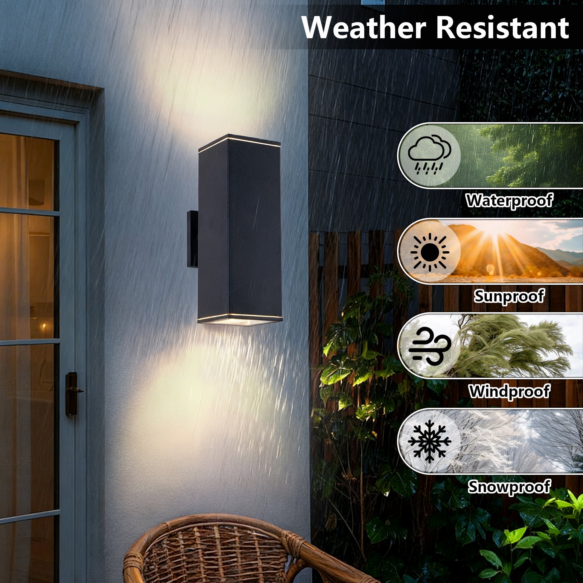 Jandcase 14in Modern Outdoor Porch Light Patio Light in 2 Lights with Aluminum Rectangular Tube and Tempered Glass Cover Waterproof Wall Sconce 2 Pack (Matte Black)(no bulb)