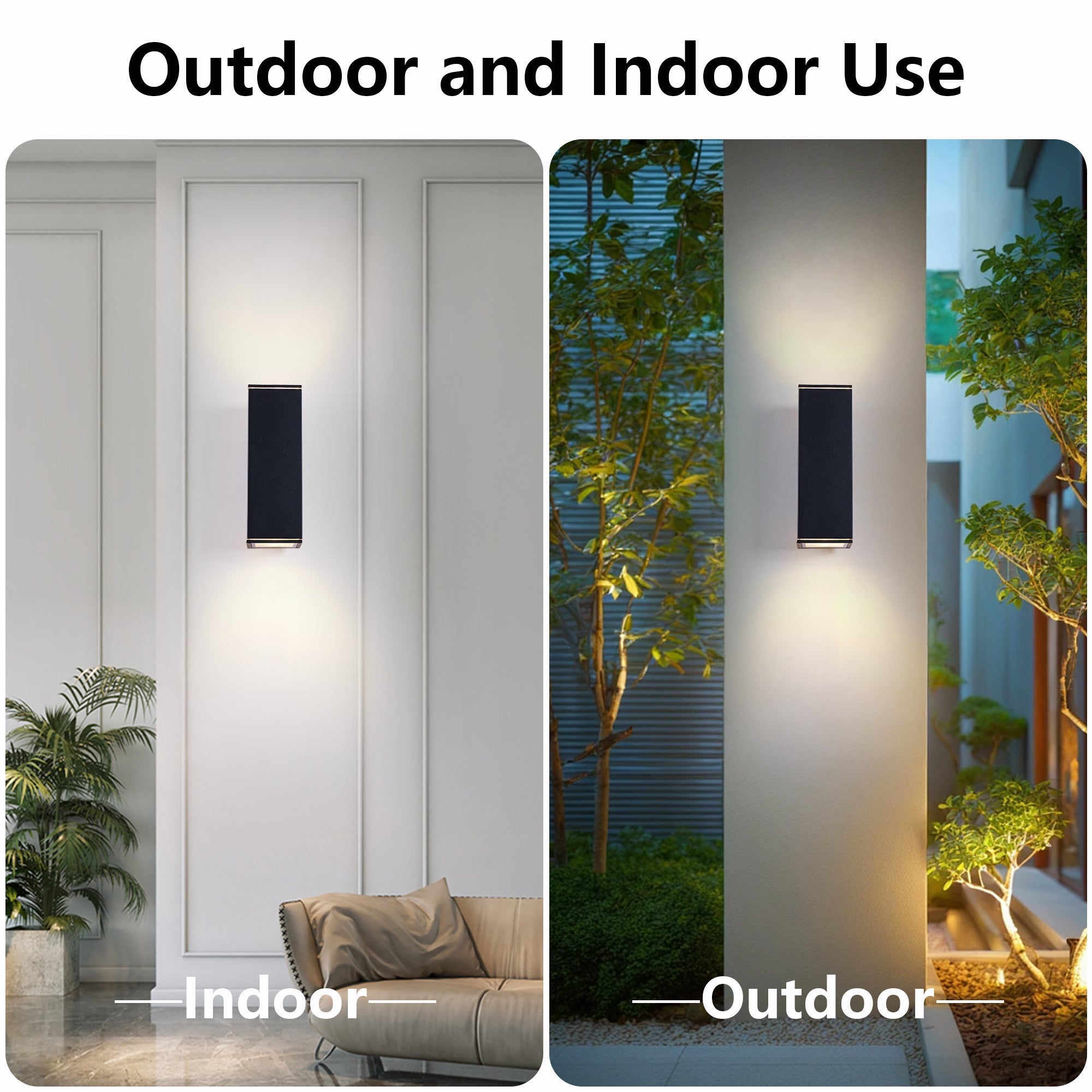 Jandcase 14in Modern Outdoor Porch Light Patio Light in 2 Lights with Aluminum Rectangular Tube and Tempered Glass Cover Waterproof Wall Sconce 2 Pack (Matte Black)(no bulb)