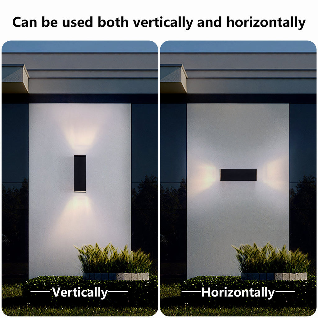 Jandcase18in Modern Outdoor Porch Light Patio Light in 2 Lights with Aluminum Rectangular Tube and Tempered Glass Cover Waterproof Wall Sconce 2 Pack (Matte Black)(no bulb)