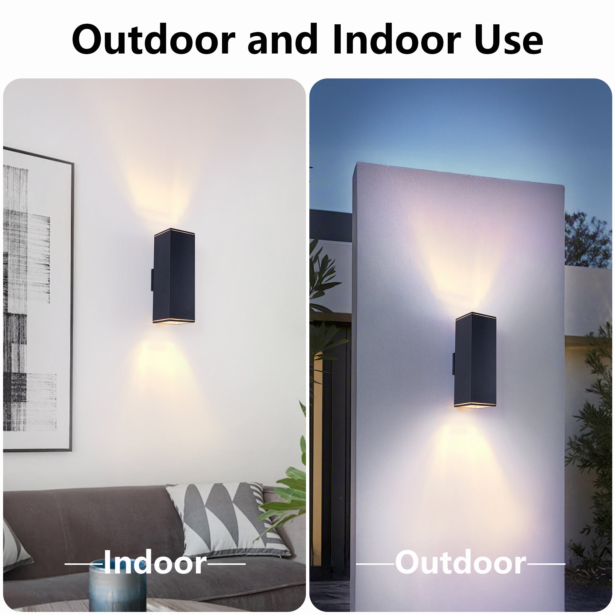 Jandcase18in Modern Outdoor Porch Light Patio Light in 2 Lights with Aluminum Rectangular Tube and Tempered Glass Cover Waterproof Wall Sconce 2 Pack (Matte Black)(no bulb)
