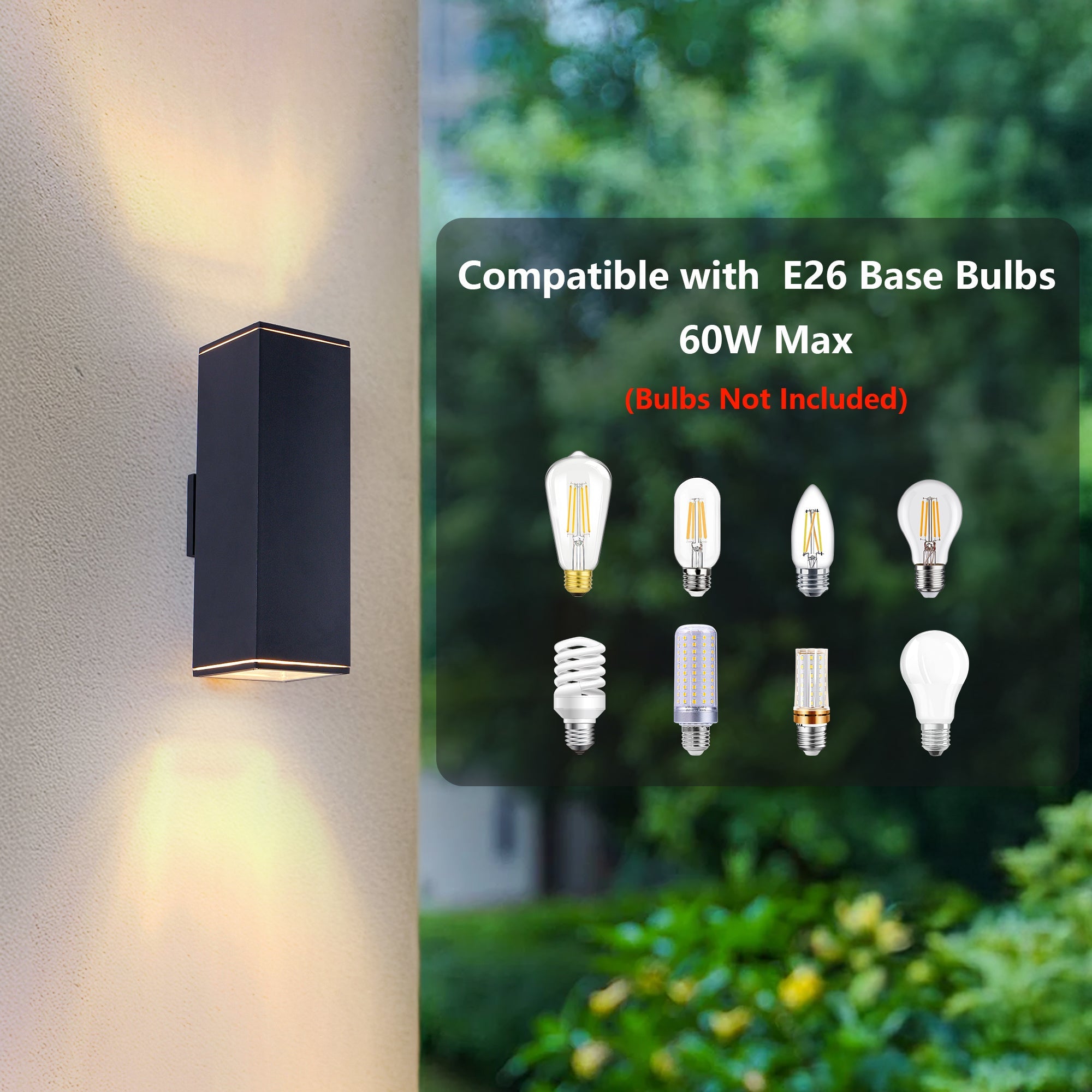 Jandcase18in Modern Outdoor Porch Light Patio Light in 2 Lights with Aluminum Rectangular Tube and Tempered Glass Cover Waterproof Wall Sconce 2 Pack (Matte Black)(no bulb)