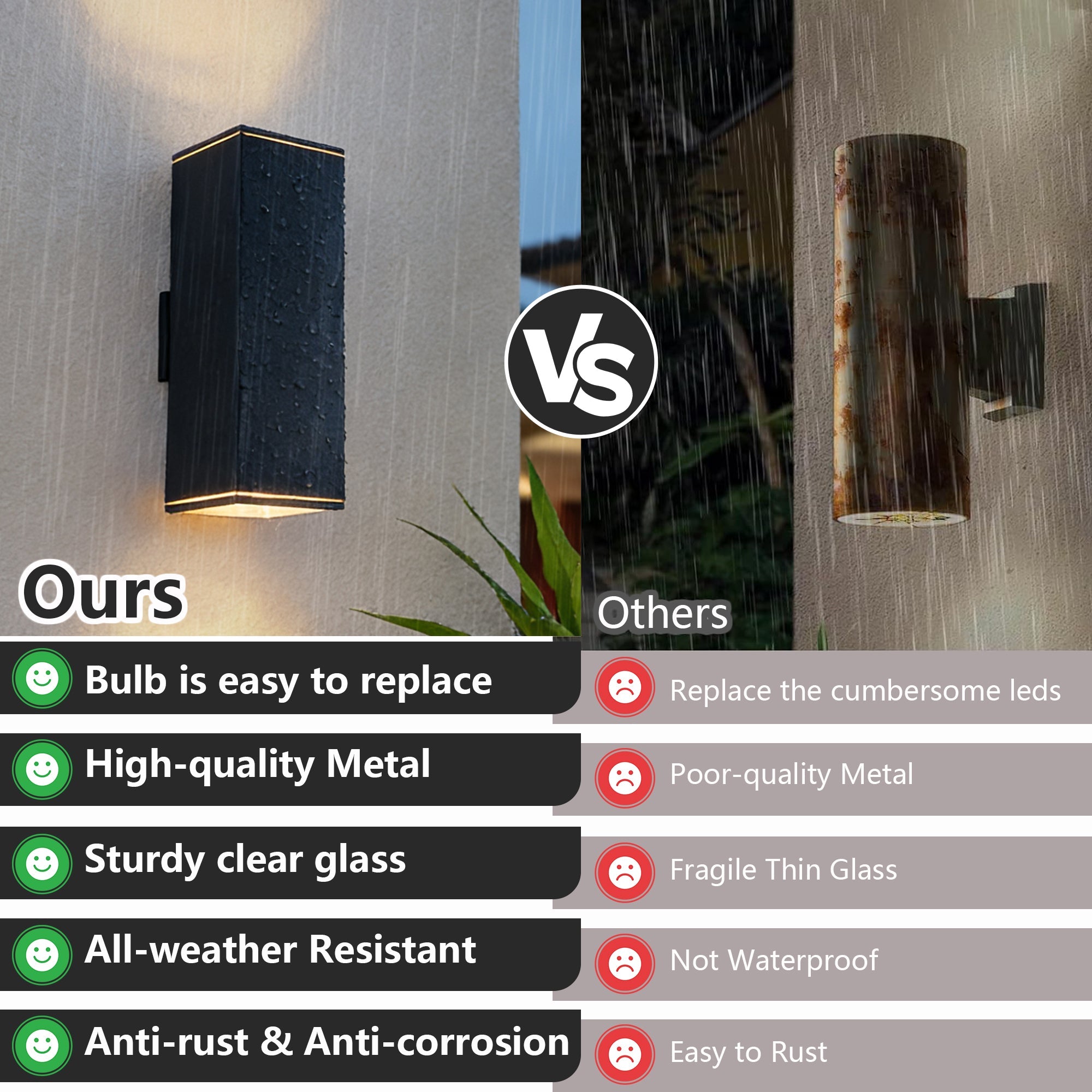 Jandcase18in Modern Outdoor Porch Light Patio Light in 2 Lights with Aluminum Rectangular Tube and Tempered Glass Cover Waterproof Wall Sconce 2 Pack (Matte Black)(no bulb)