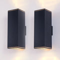 Jandcase18in Modern Outdoor Porch Light Patio Light in 2 Lights with Aluminum Rectangular Tube and Tempered Glass Cover Waterproof Wall Sconce 2 Pack (Matte Black)(no bulb)