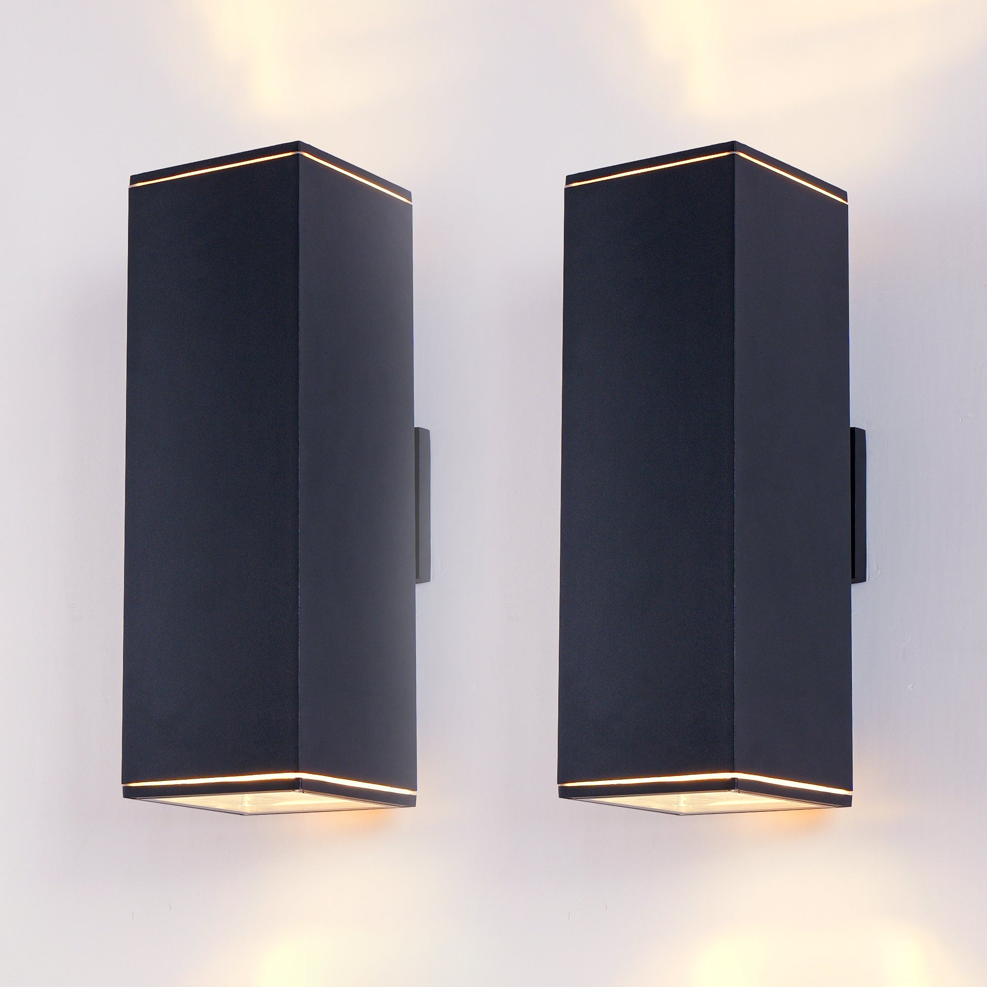 Jandcase18in Modern Outdoor Porch Light Patio Light in 2 Lights with Aluminum Rectangular Tube and Tempered Glass Cover Waterproof Wall Sconce 2 Pack (Matte Black)(no bulb)