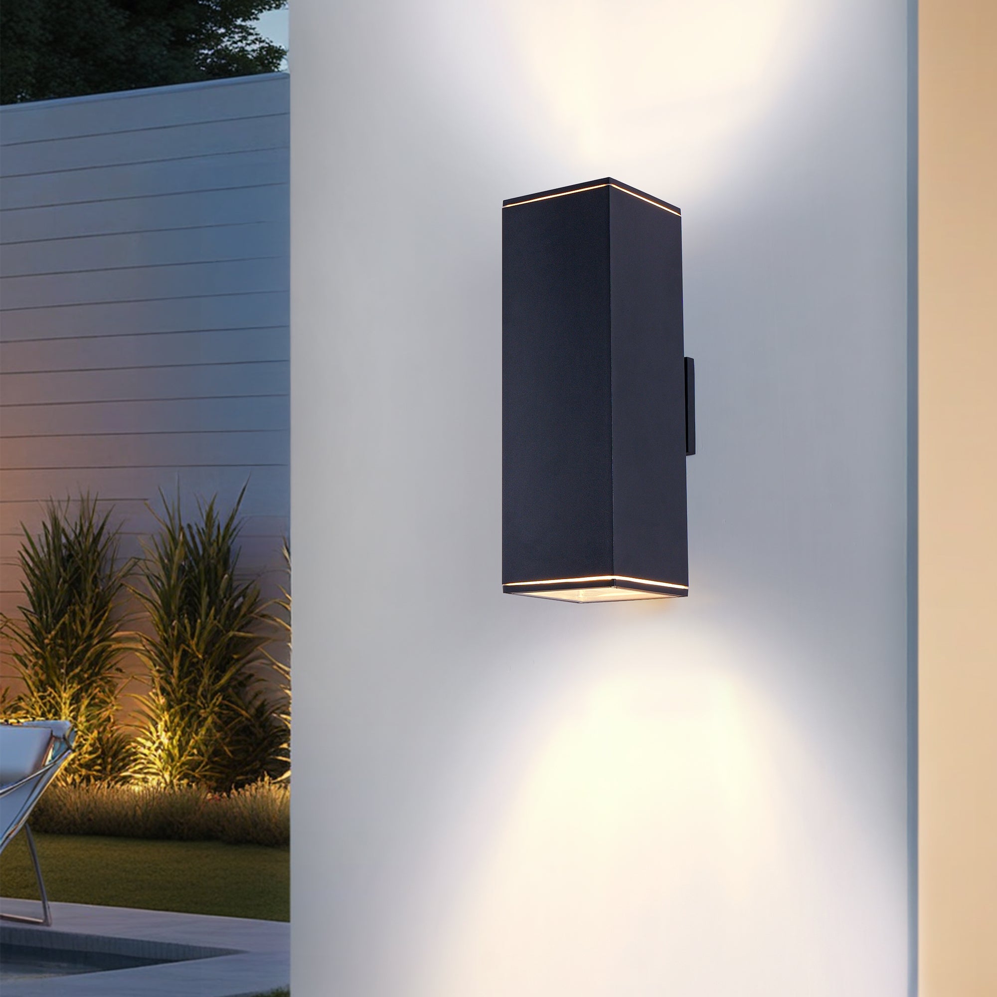 Jandcase18in Modern Outdoor Porch Light Patio Light in 2 Lights with Aluminum Rectangular Tube and Tempered Glass Cover Waterproof Wall Sconce 2 Pack (Matte Black)(no bulb)