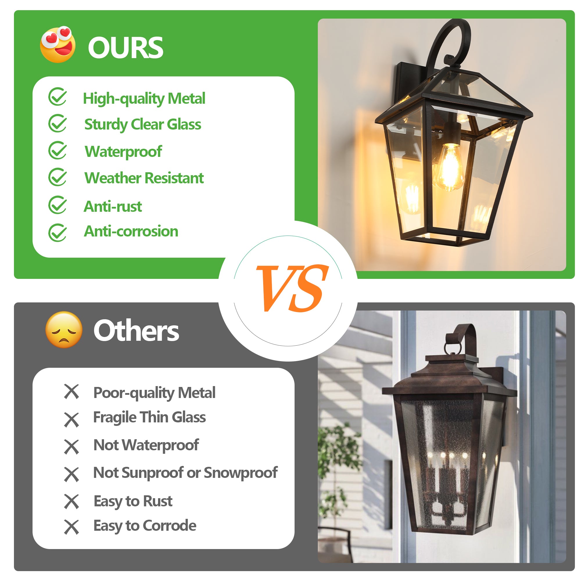 Jandcase 2-Pack 10in Outdoor Wall Lantern Black Weatherproof Vintage Wall Sconce Clear Glass Exterior Porch Patio Garage Entryway Light Fixture