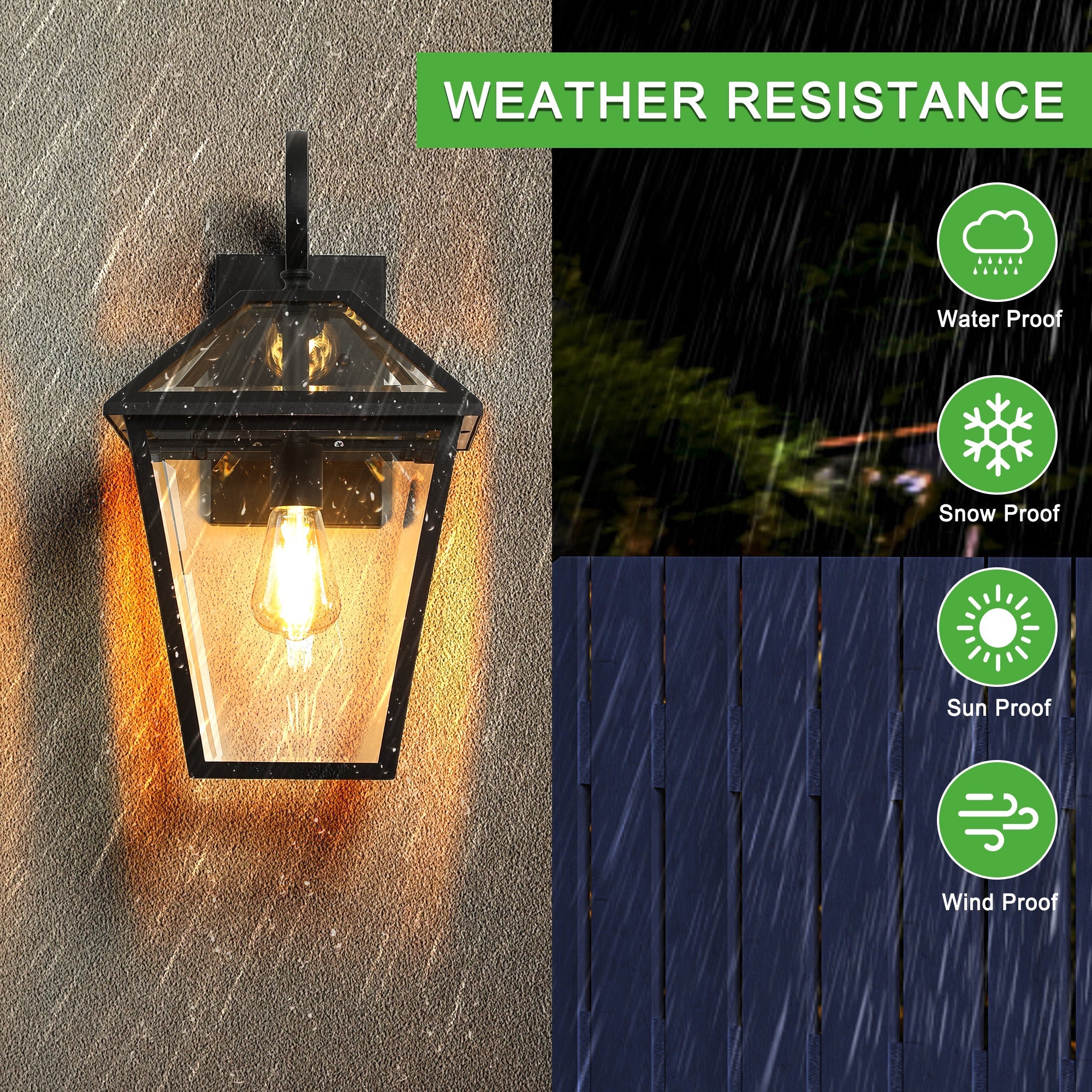 Jandcase 2-Pack 10in Outdoor Wall Lantern Black Weatherproof Vintage Wall Sconce Clear Glass Exterior Porch Patio Garage Entryway Light Fixture