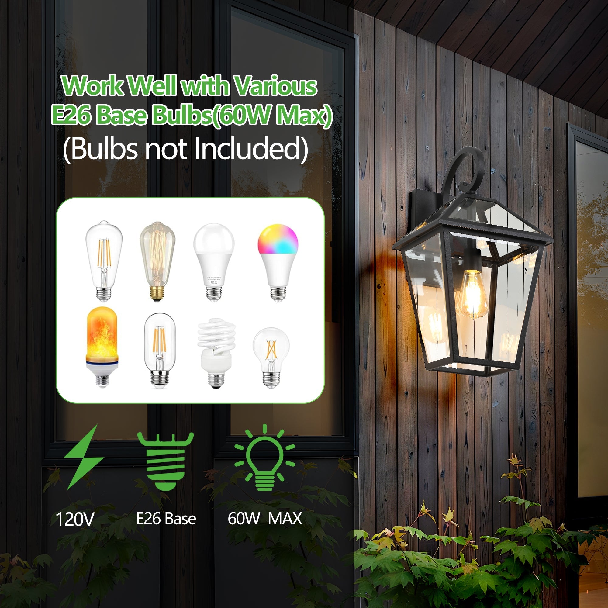 Jandcase 2-Pack 10in Outdoor Wall Lantern Black Weatherproof Vintage Wall Sconce Clear Glass Exterior Porch Patio Garage Entryway Light Fixture