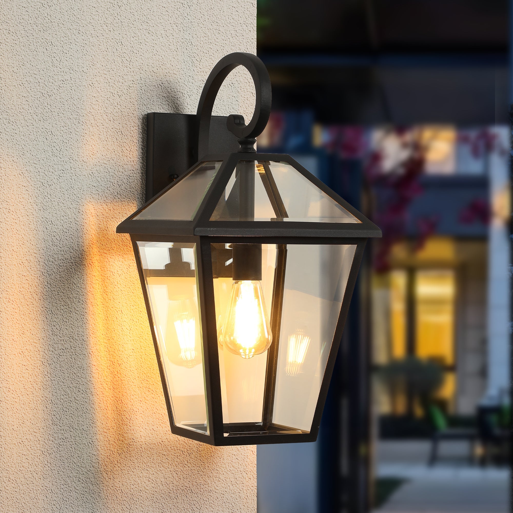 Jandcase 2-Pack 10in Outdoor Wall Lantern Black Weatherproof Vintage Wall Sconce Clear Glass Exterior Porch Patio Garage Entryway Light Fixture