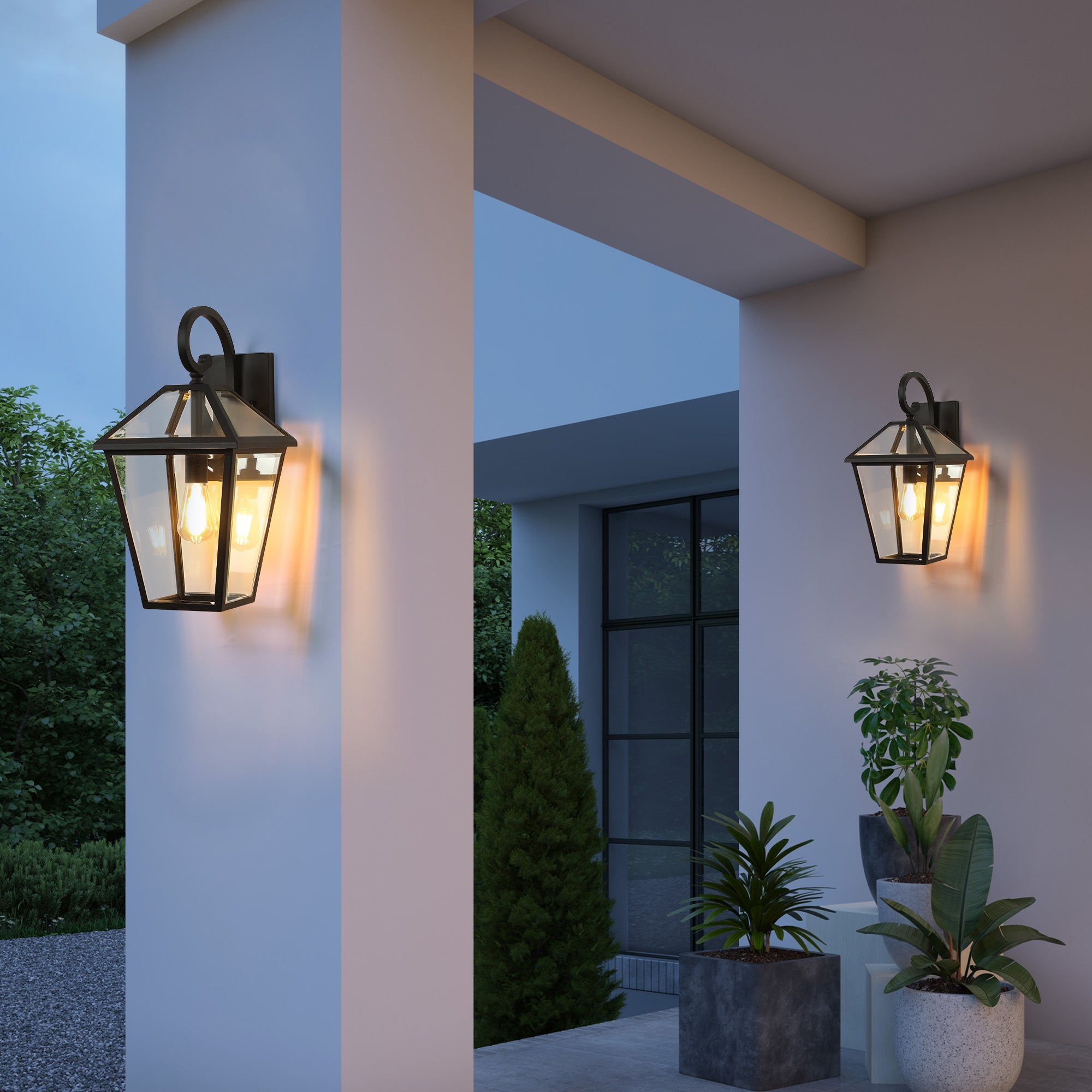 Jandcase 2-Pack 10in Outdoor Wall Lantern Black Weatherproof Vintage Wall Sconce Clear Glass Exterior Porch Patio Garage Entryway Light Fixture