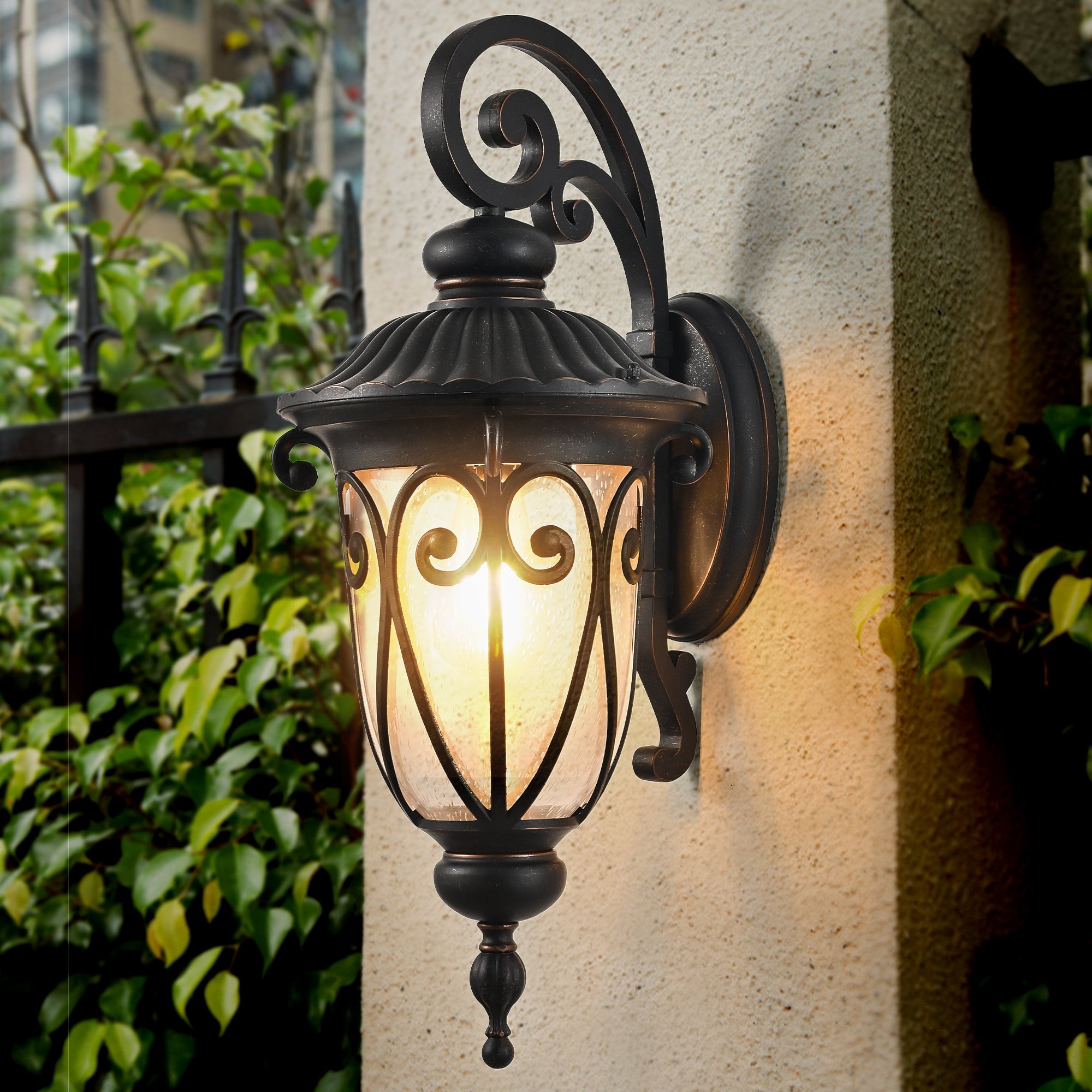 Jandcase 23in Classic Outdoor Wall Lantern Black Vintage Wall Sconce Bubble Glass Exterior Porch Patio Entryway Light Fixture E26