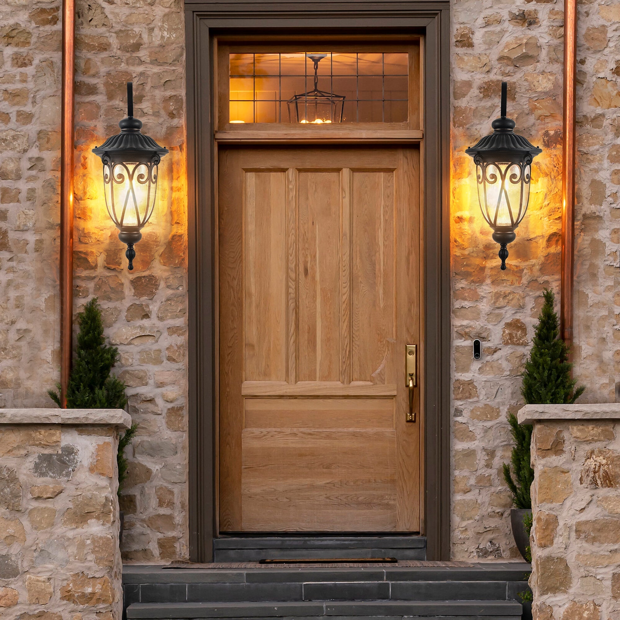 Jandcase 23in Classic Outdoor Wall Lantern Black Vintage Wall Sconce Bubble Glass Exterior Porch Patio Entryway Light Fixture E26