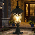 Jandcase 24in Vintage Black Outdoor Post Lantern Waterproof Aluminum Garden Pathway Light with Bubble Glass Yard Patio Driveway Lighting Fixture