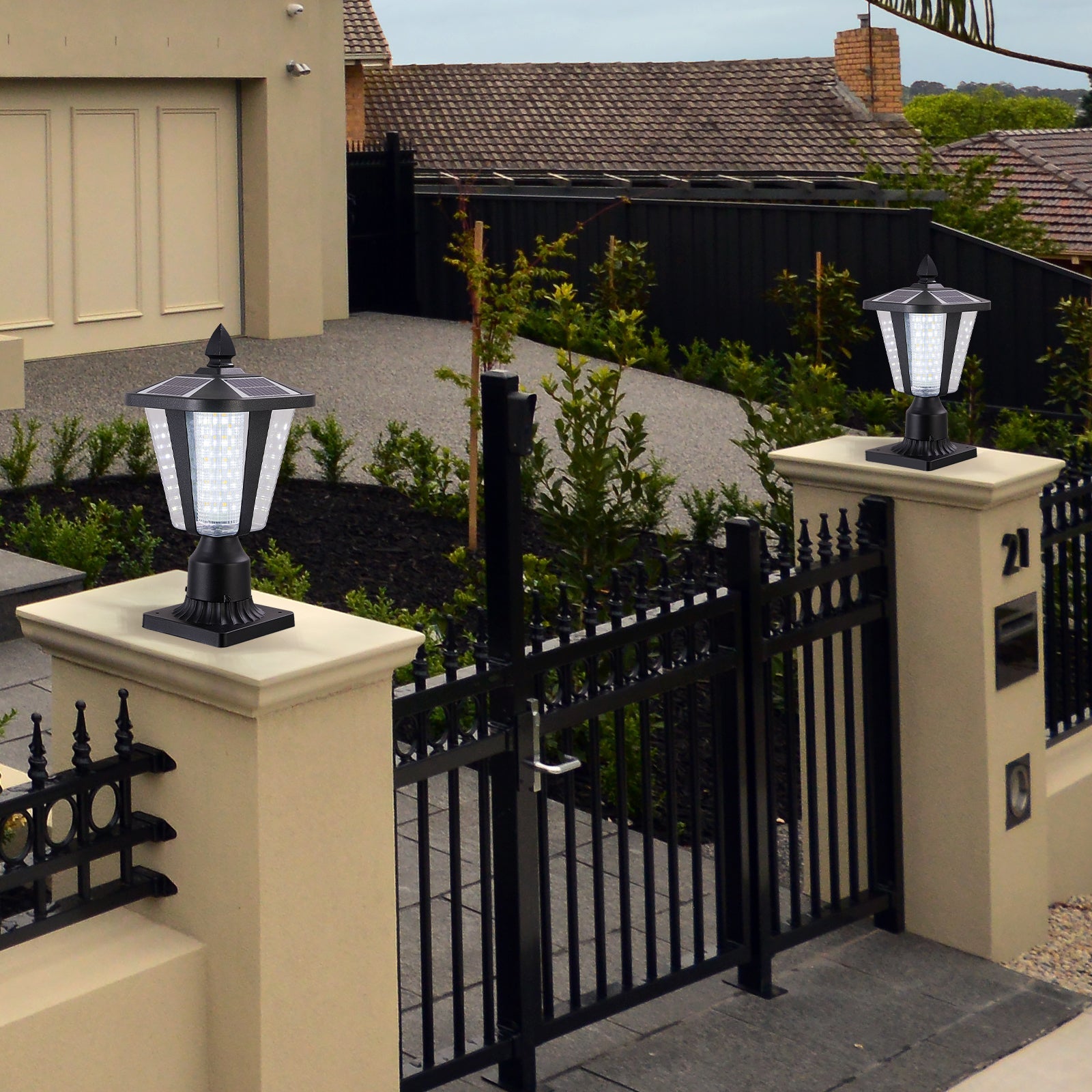 Jandcase 2-Pack 15in Modern Outdoor Lantern LED Garden Path Light for Yard Driveway Patio Weather-Resistant Exterior Lighting Fixture