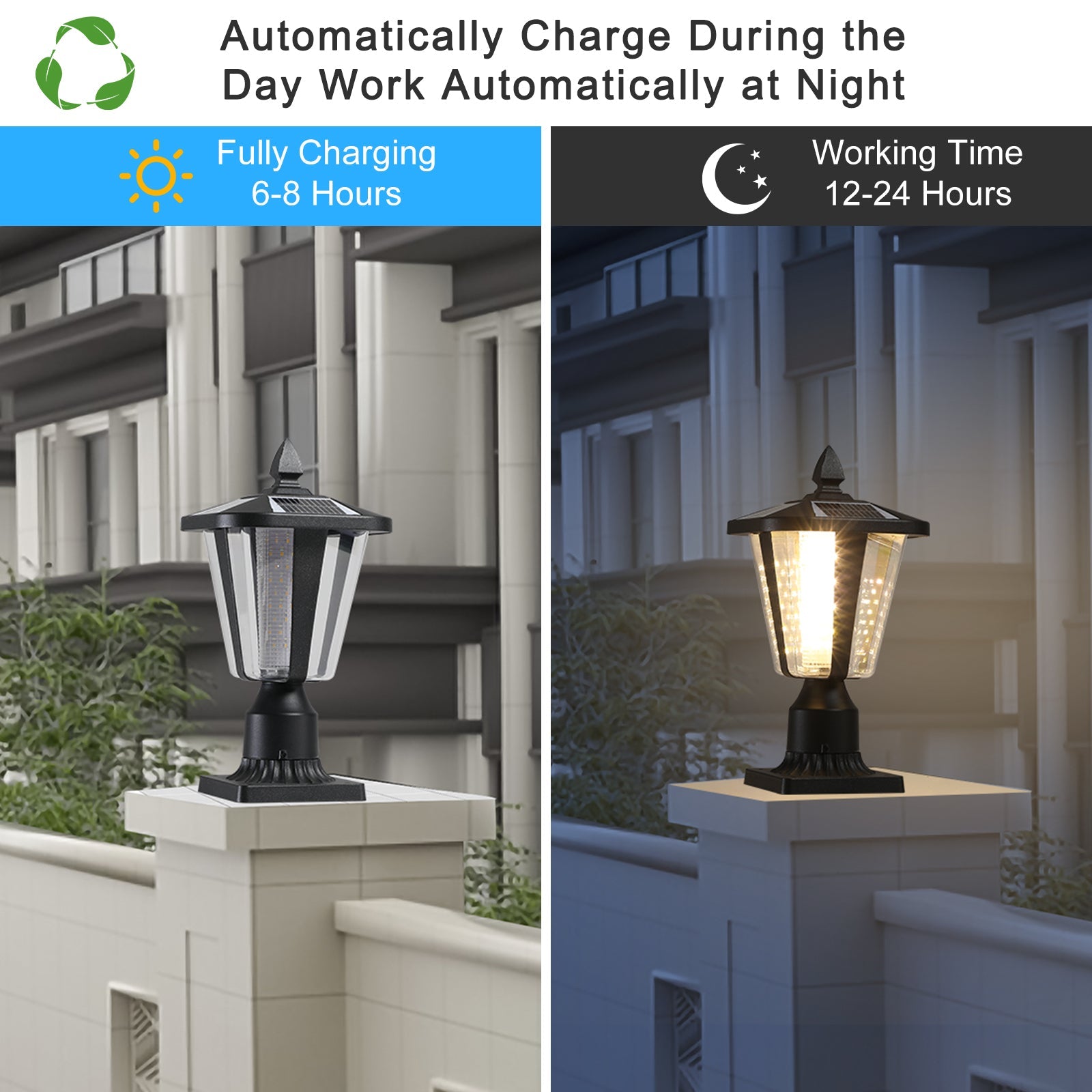 Jandcase 2-Pack 15in Modern Outdoor Lantern LED Garden Path Light for Yard Driveway Patio Weather-Resistant Exterior Lighting Fixture
