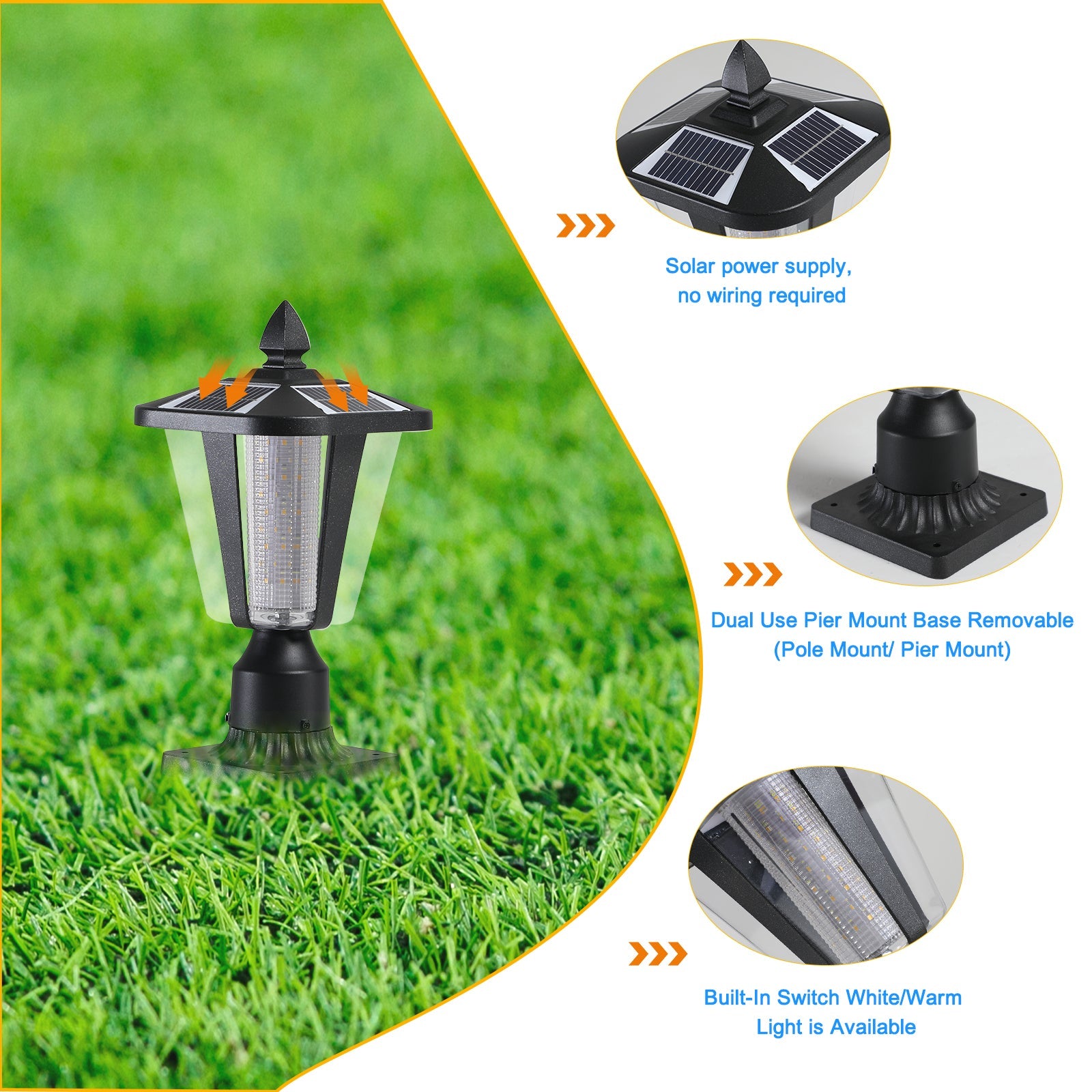 Jandcase 2-Pack 15in Modern Outdoor Lantern LED Garden Path Light for Yard Driveway Patio Weather-Resistant Exterior Lighting Fixture