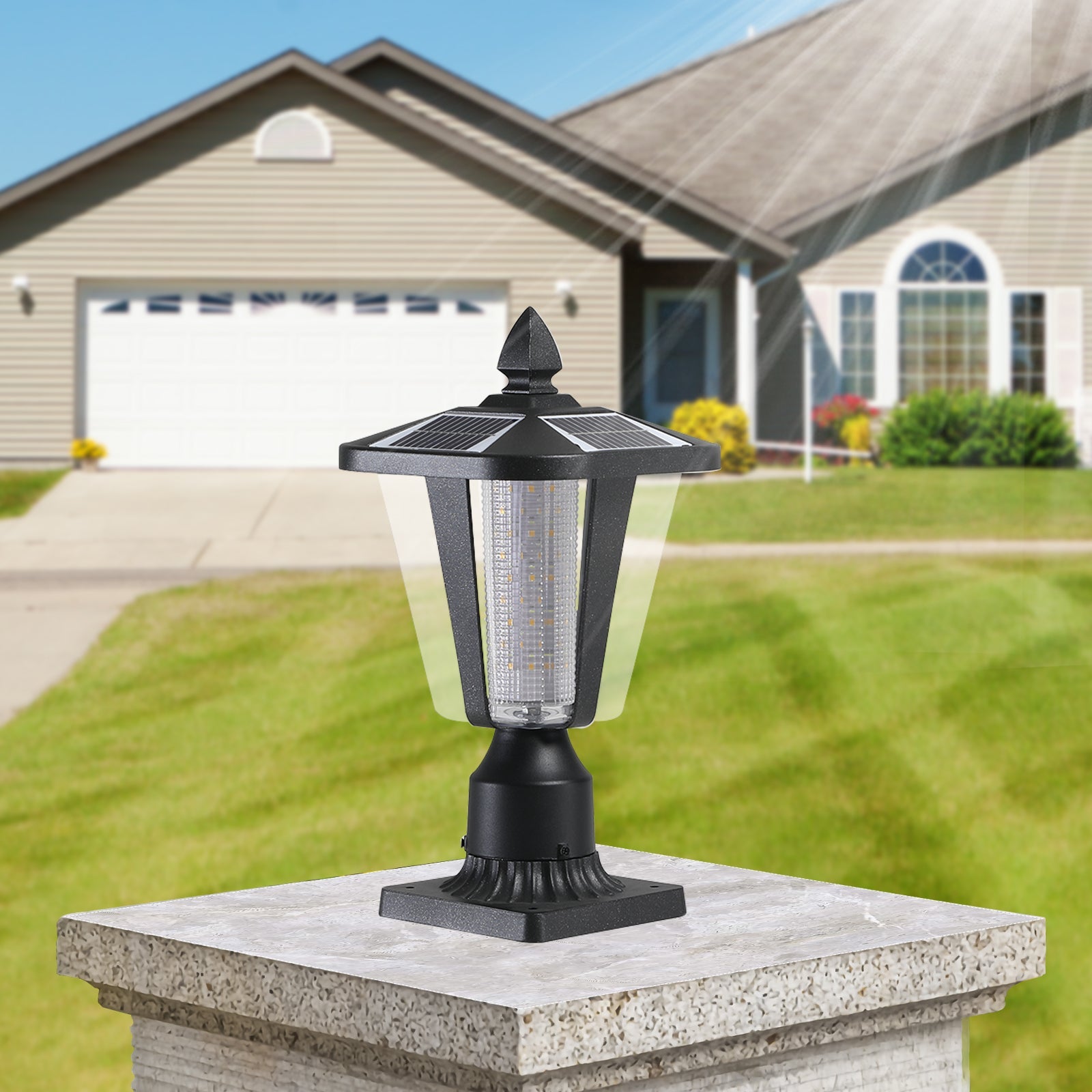 Jandcase 2-Pack 15in Modern Outdoor Lantern LED Garden Path Light for Yard Driveway Patio Weather-Resistant Exterior Lighting Fixture